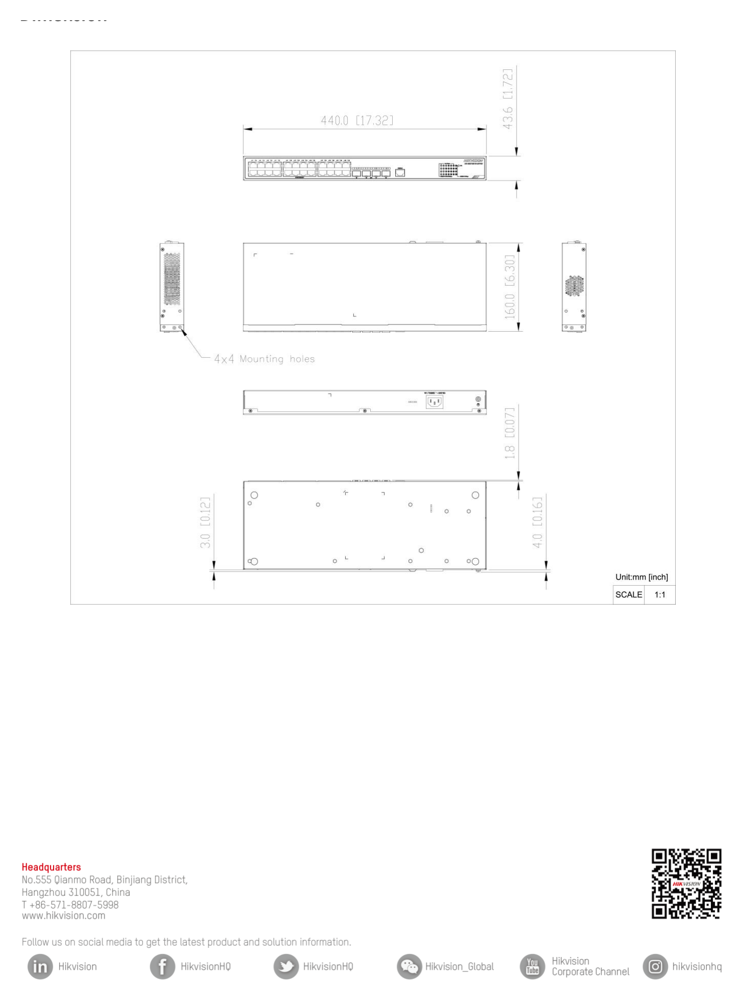 DS-3E2728-HI-24T4X 外形尺寸圖 詳見圖示｜Unit: mm