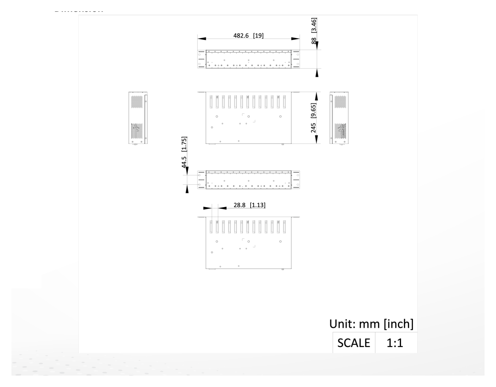 DS-3K02-14 外形尺寸圖 482.6 mm × 88.0 mm × 245.0 mm (19.0'' × 3.46'' × 9.65'')｜Unit: mm