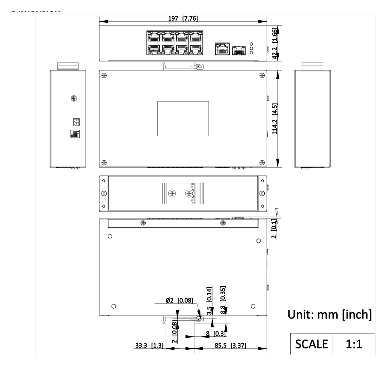 DS-3T0310HP 外形尺寸圖 197 mm × 114.2 mm × 42.2 mm (7.76” × 4.50” × 1.66”)｜Unit: mm