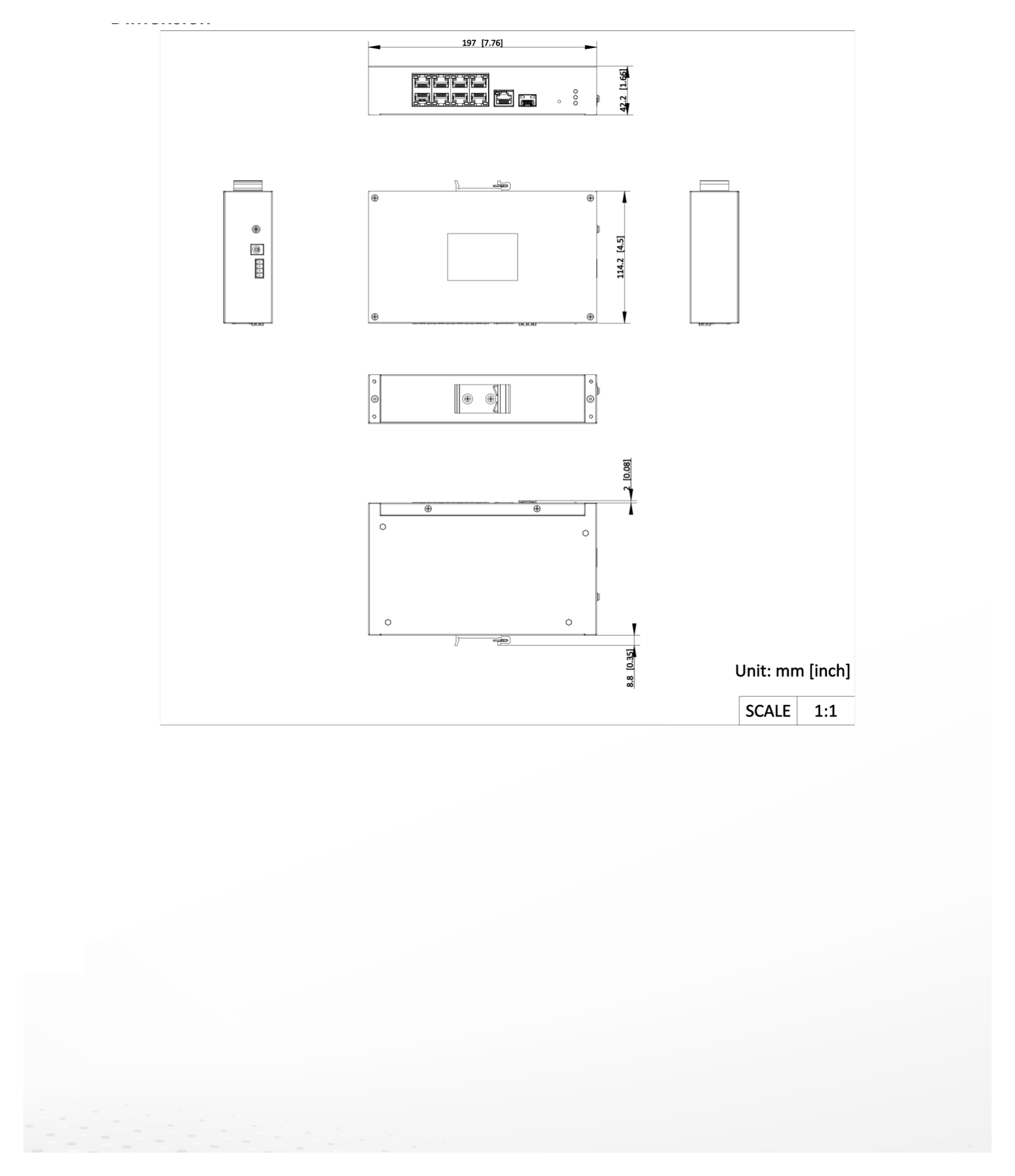 DS-3T1310P-SI 外形尺寸圖 197.00 mm × 114.20 mm × 42.20 mm (7.70'' × 4.40'' × 1.60'')｜Unit: mm