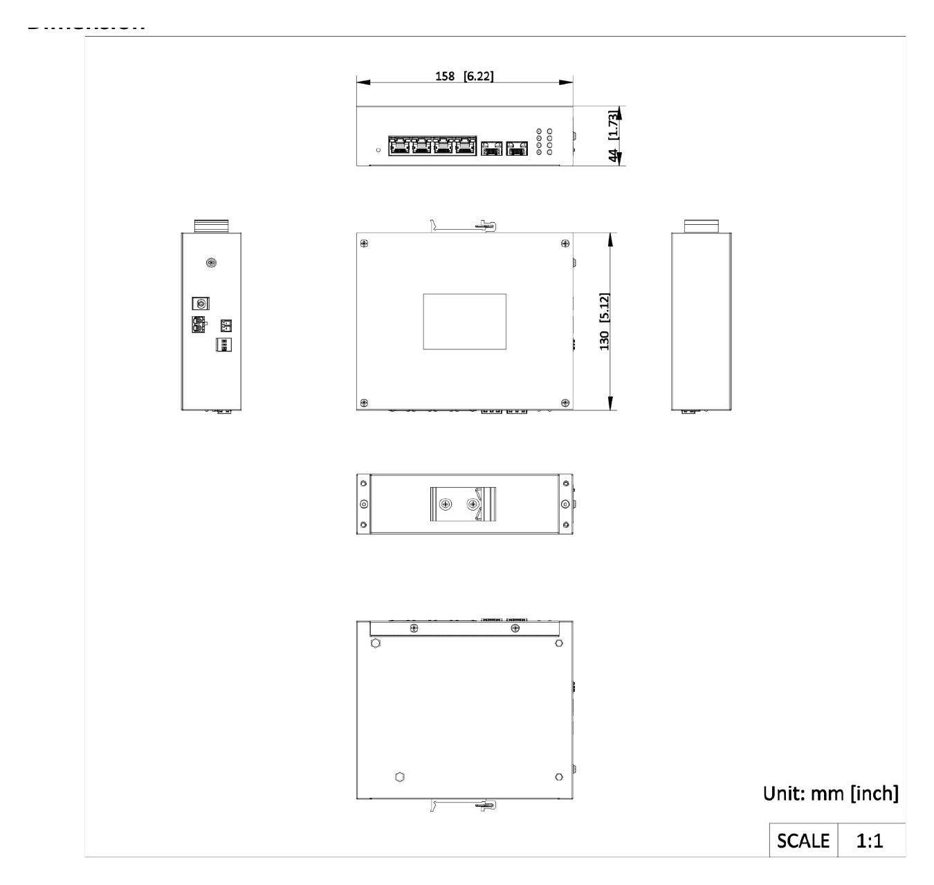 DS-3T1506HP-EI-UPS 外形尺寸圖 158.00 mm × 44.00 mm × 130.00 mm (6.22'' × 1.73'' × 5.12'')｜Unit: mm