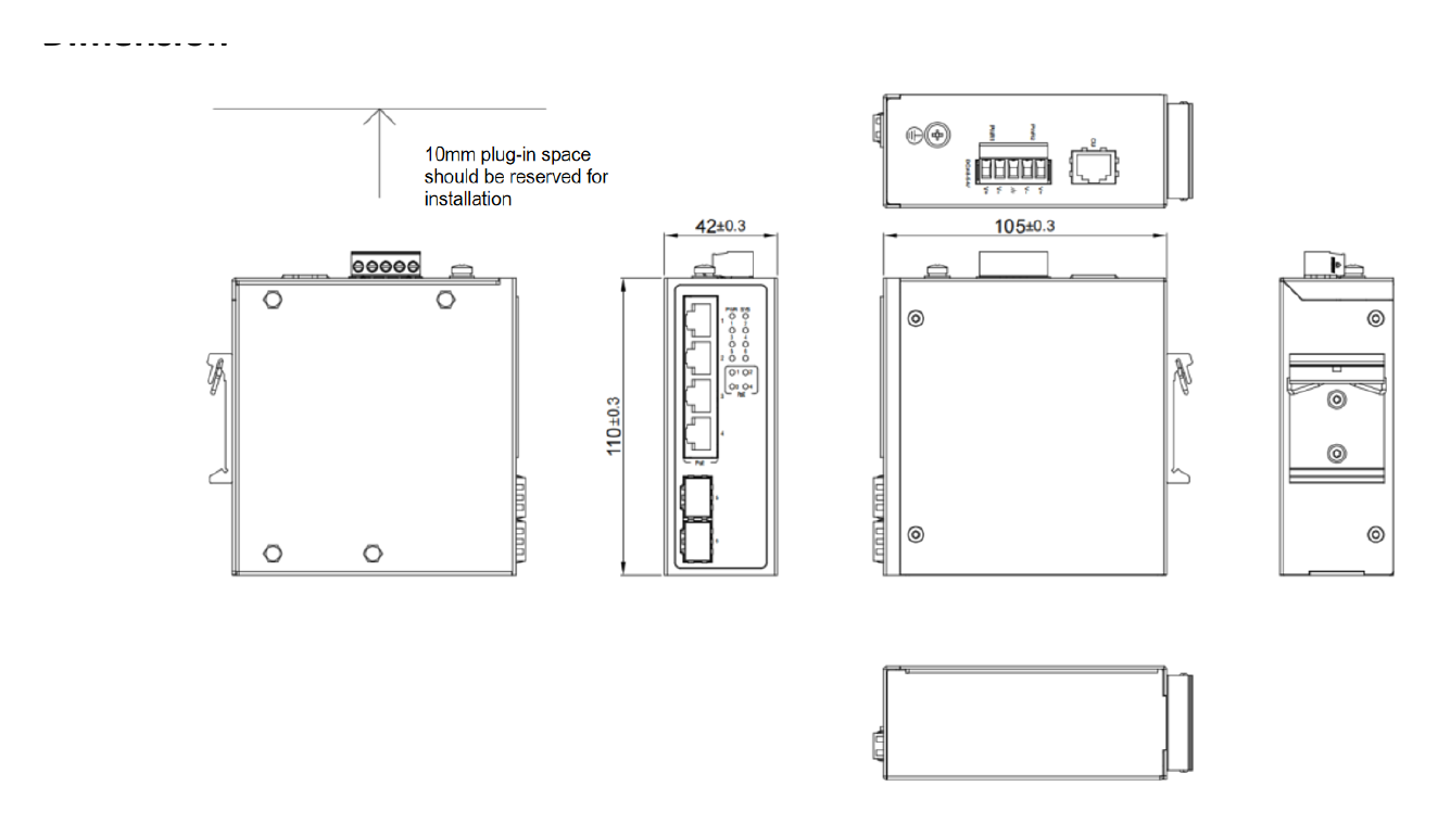 DS-3T2506P 外形尺寸圖 110 mm × 42 mm × 105 mm (4.33" × 1.65" × 4.13")｜Unit: mm