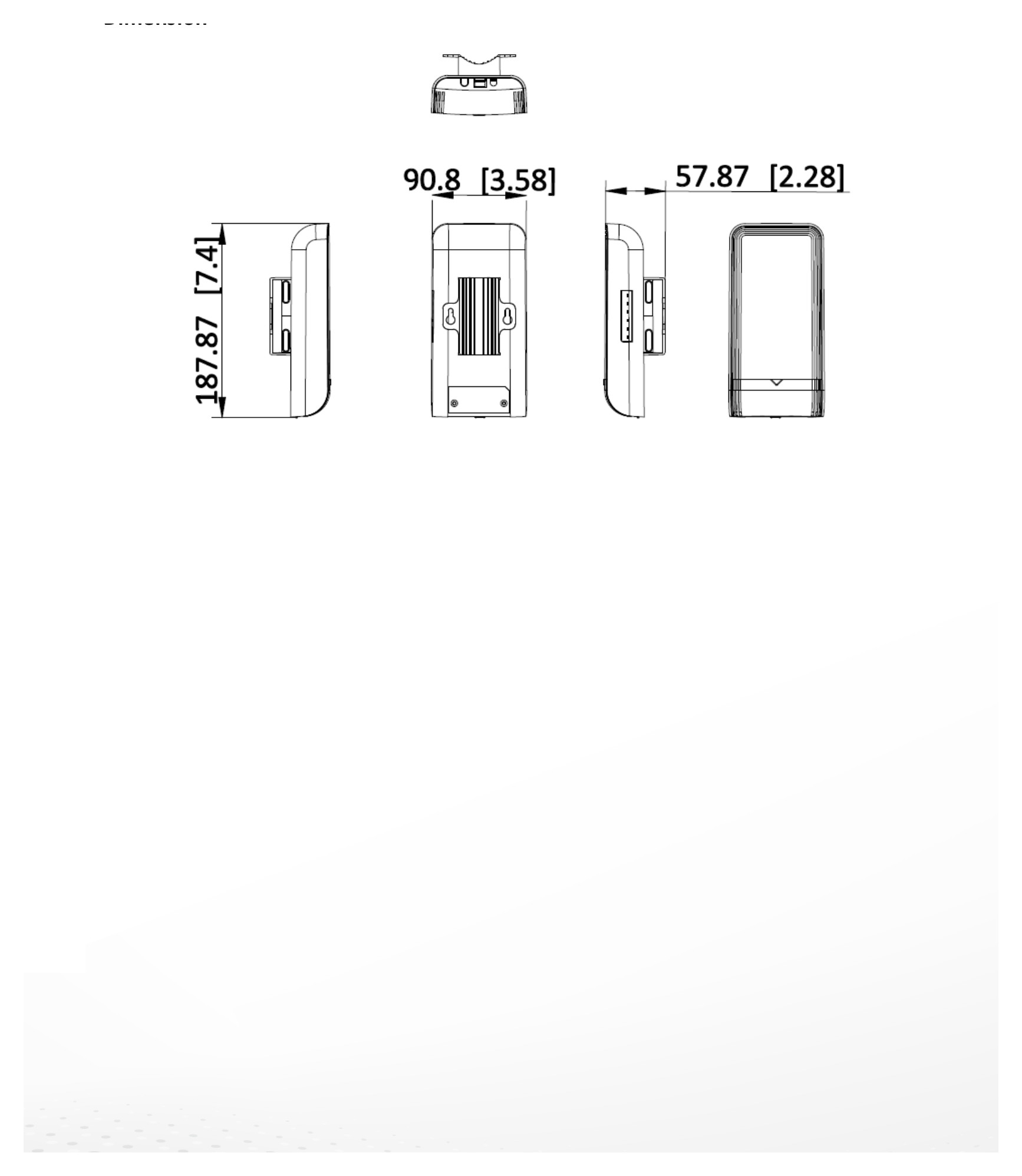 DS-3WF02-5AC 外形尺寸圖 90.8 mm × 187.87 mm × 57.87 mm (3.58'' × 7.4'' × 2.28'')｜Unit: mm
