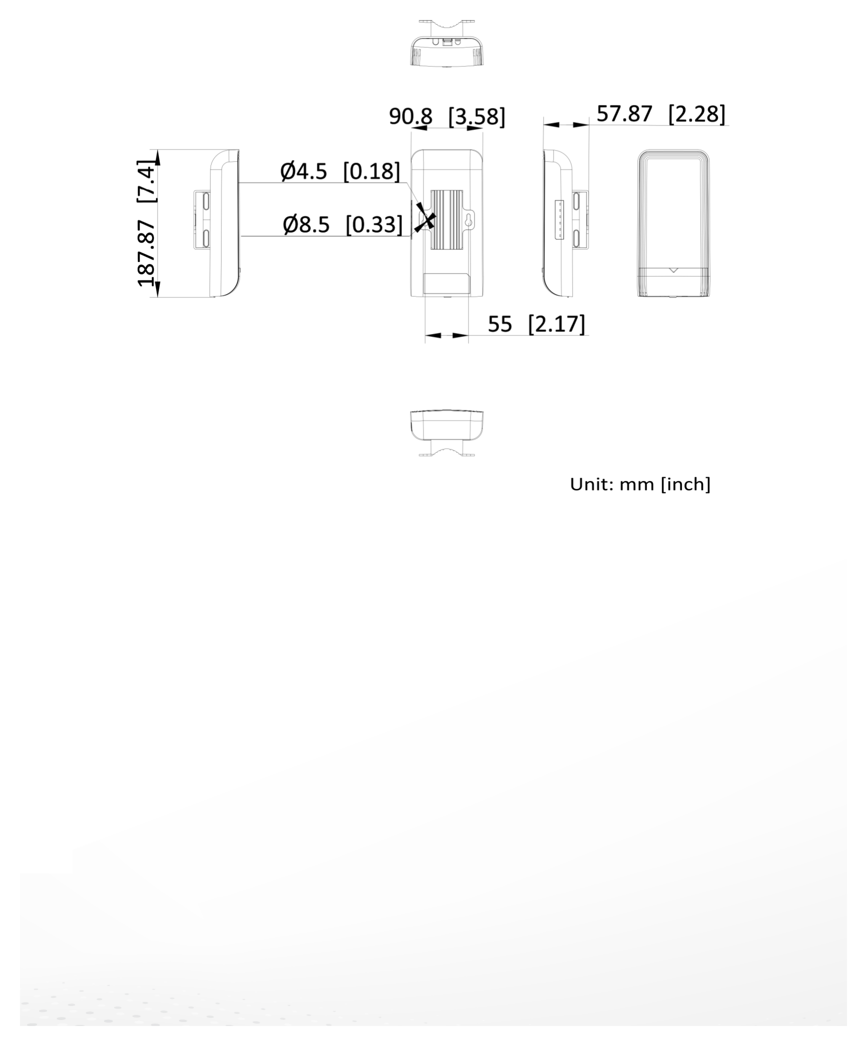 DS-3WF0EC-2NT 外形尺寸圖 90.8 mm × 57.87 mm × 187.87 mm (3.57'' × 2.27'' × 7.39'')｜Unit: mm