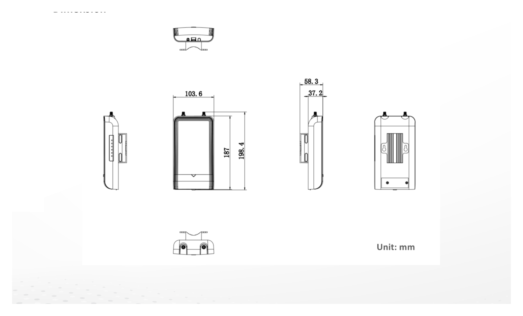 DS-3WF0FA-5AC 外形尺寸圖 103.6 mm × 58.3 mm × 198.4 mm (4.1'' × 2.3'' × 7.8'')｜Unit: mm