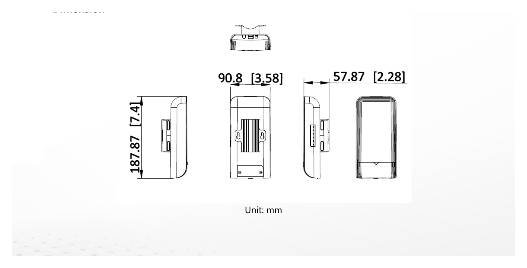 DS-3WF3000-EI-5AC 外形尺寸圖 90.8 mm × 187.87 mm × 57.87 mm (3.58'' × 7.4'' × 2.28'')｜Unit: mm