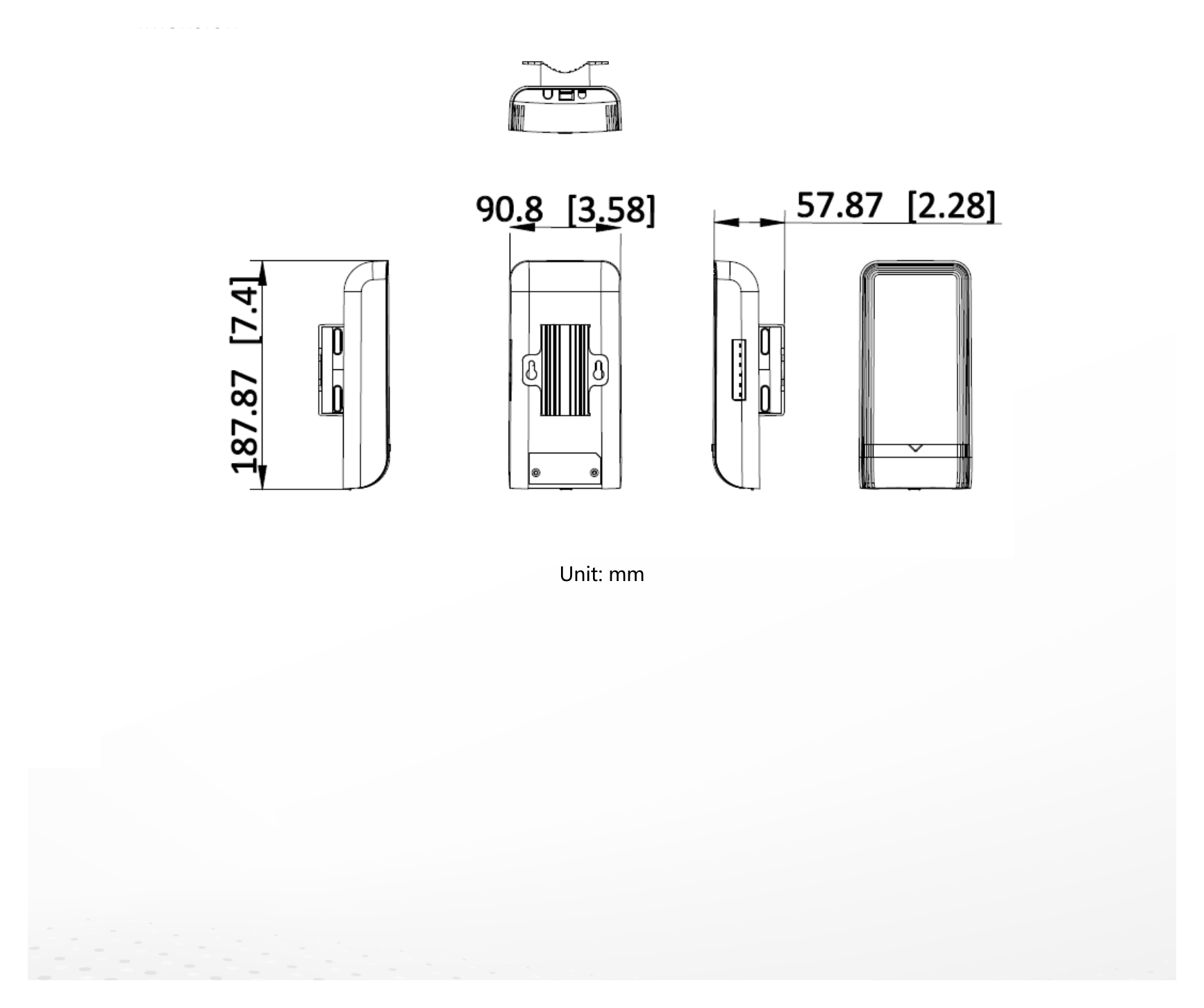DS-3WF3000S-EI-5AC 外形尺寸圖 90.8 mm × 187.87 mm × 57.87 mm (3.58'' × 7.4'' × 2.28'')｜Unit: mm