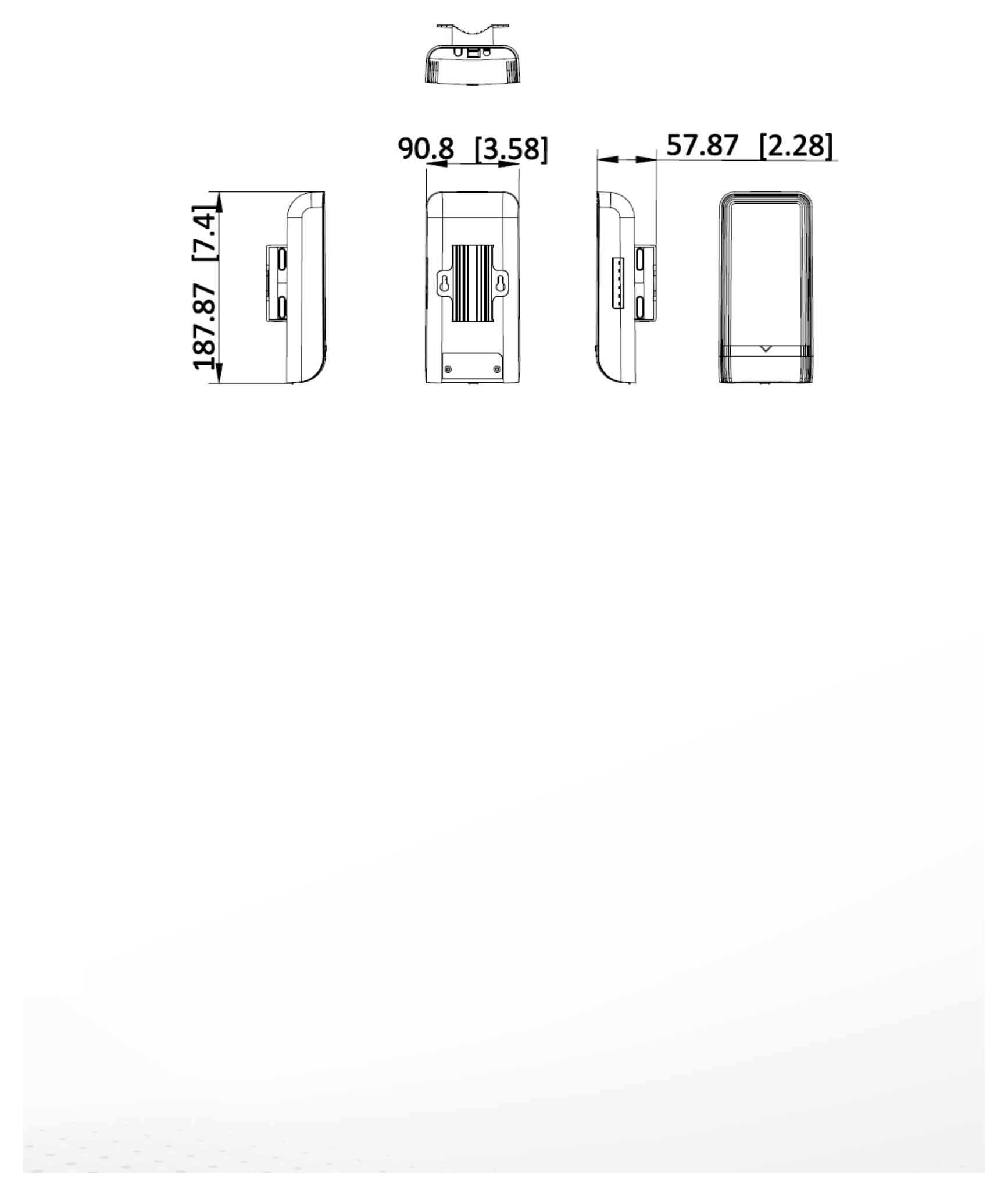 DS-3WF500T-EI-2N/P 外形尺寸圖 90.8 mm × 187.87 mm × 57.87 mm (3.58'' × 7.4'' × 2.28'')｜Unit: mm