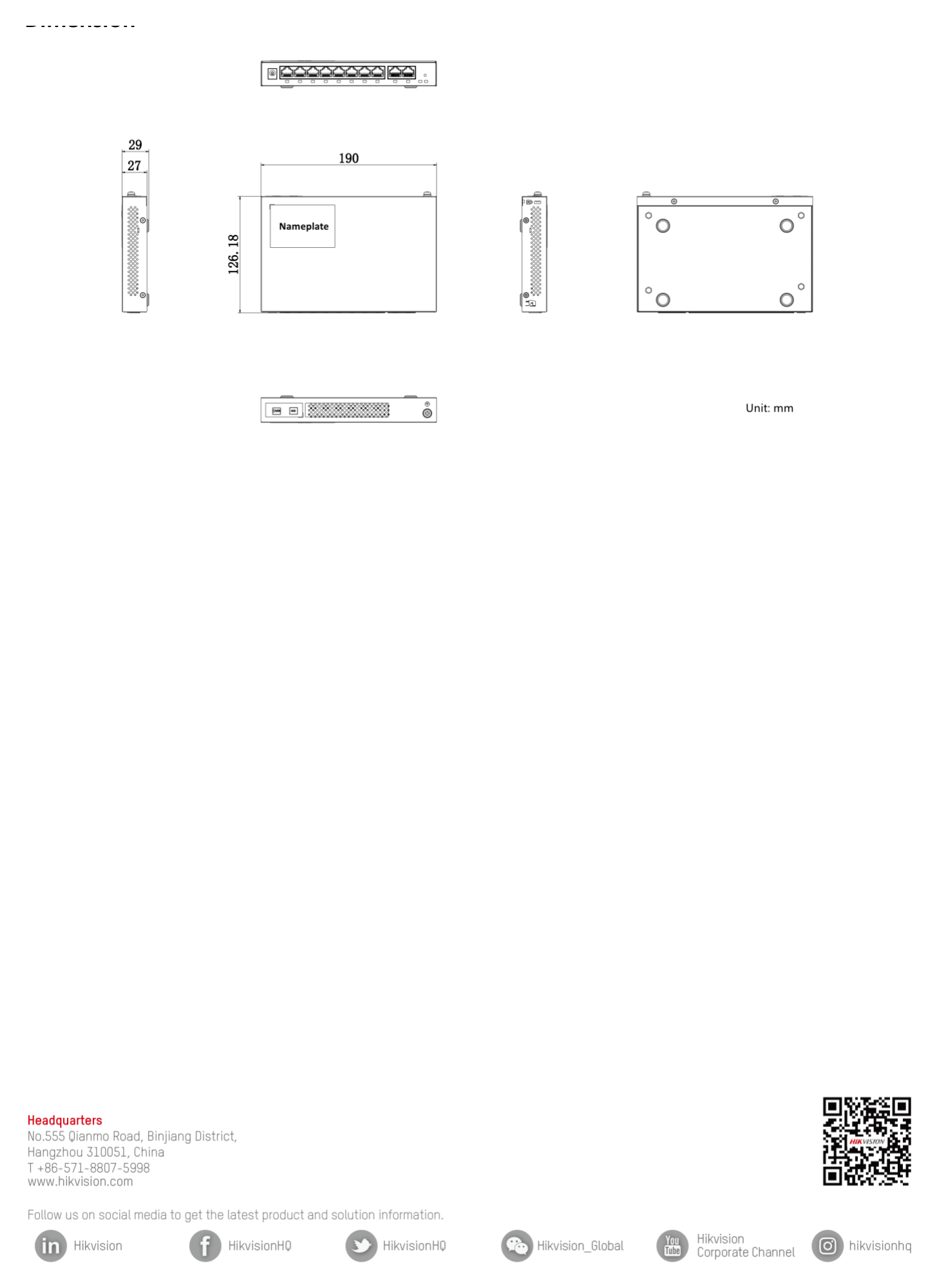 DS-3WG105GP-SI 外形尺寸圖 190 mm × 125 mm × 27 mm (7.48'' × 4.92'' × 1.06'') AC Router × 1, Regulatory Compliance and Safety Information × 1, Quic