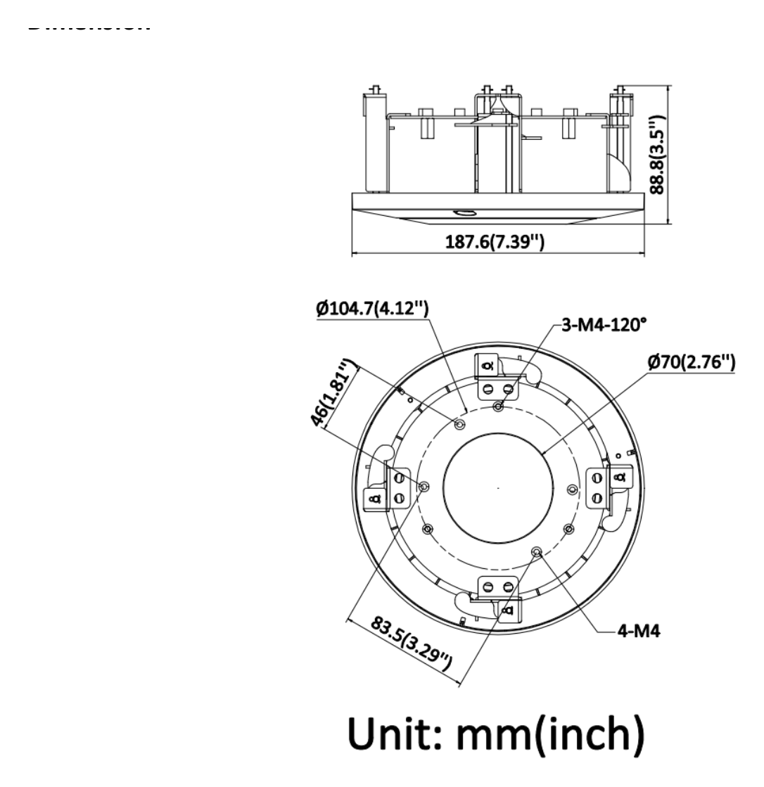 DS-4221ZJ-WC 外形尺寸圖 Ø 187.6mm × 88.8 mm (Ø 7.39" × 3.5")｜重量 500 g (1.1 lb.)｜Unit: mm