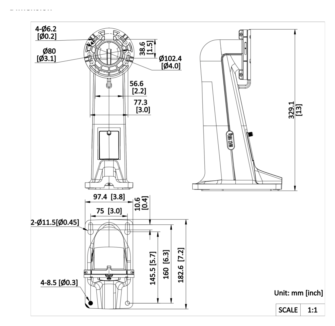 DS-4603ZJ-WA 外形尺寸圖 180*97*329mm｜重量 Approx. 1.39 kg (3.058 lb.)｜Unit: mm
