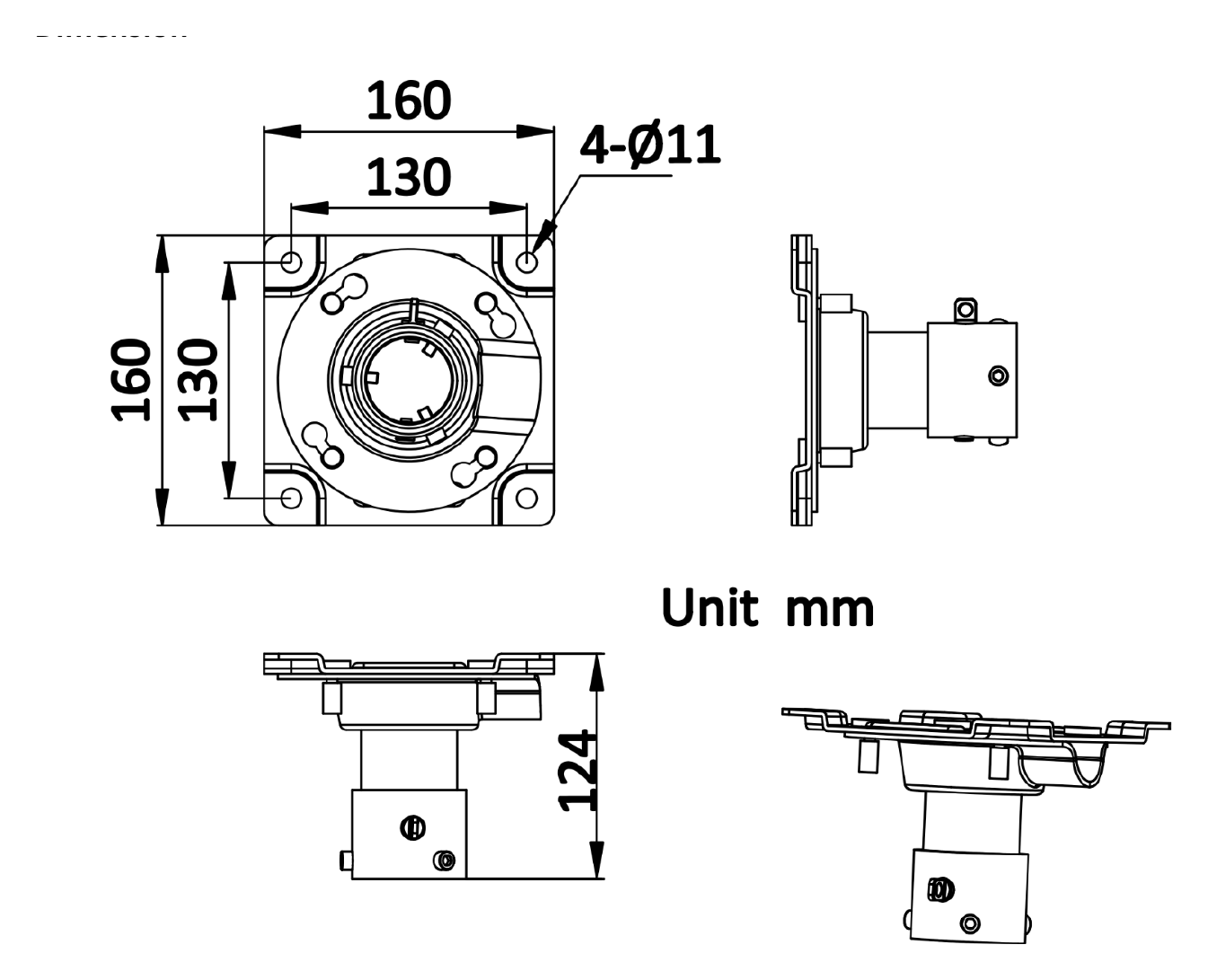 DS-4610ZJ-GSAC 外形尺寸圖 160 × 160 × 124 mm (6.30" × 6.30" × 4.88")｜重量 Approx. 2.5 kg (5.51 lb.)｜Unit: mm