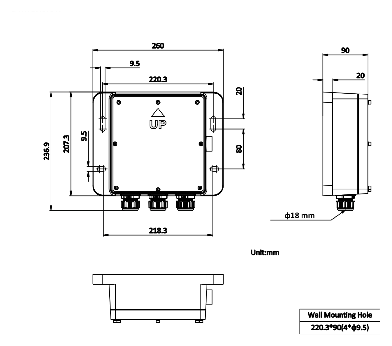 DS-4680ZJ-GP 外形尺寸圖 260 × 237 × 90 mm (10.24" × 9.33" × 3.54")|重量 Approx. 2.5 kg (5.51 lb.)|Unit: mm