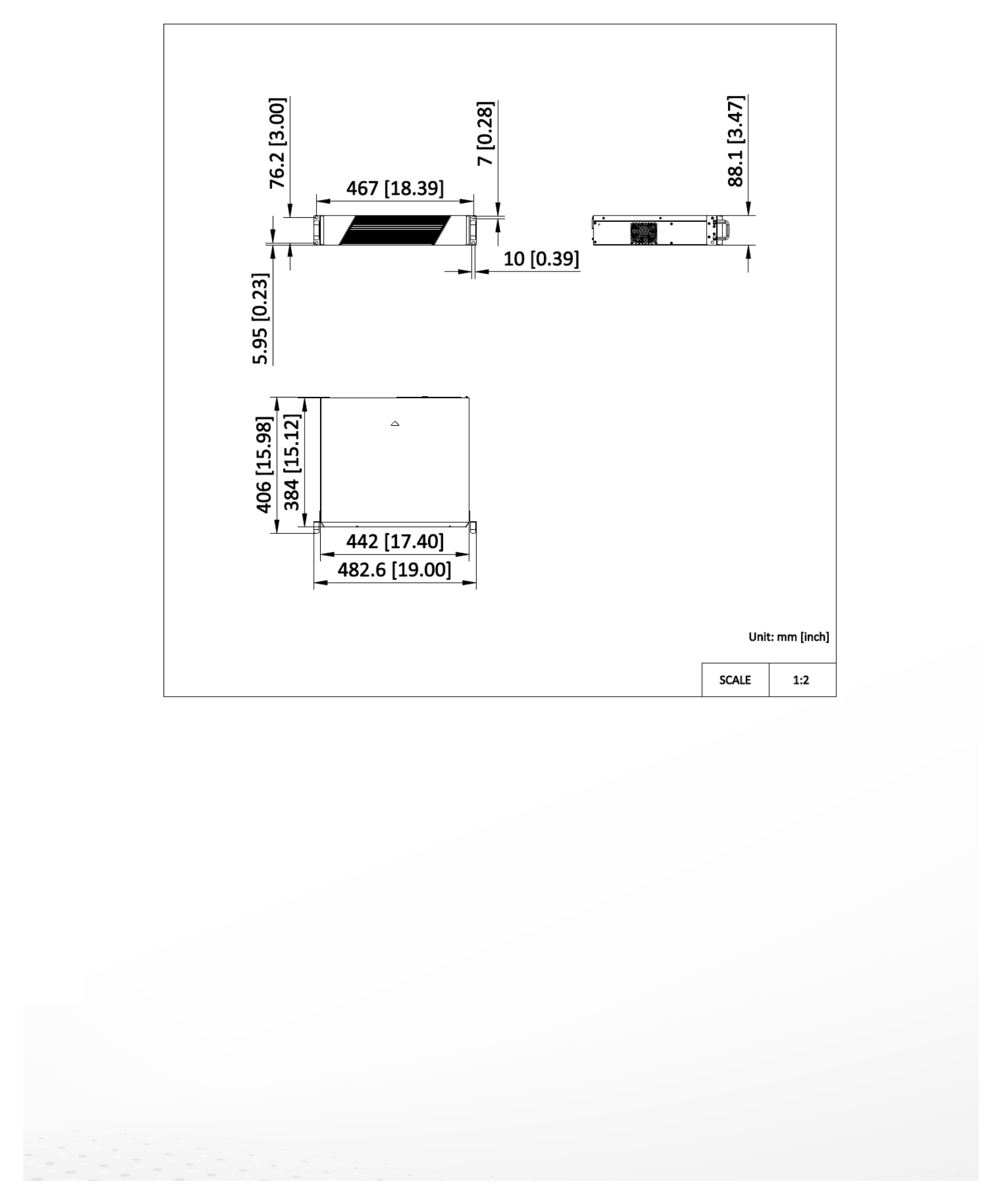 DS-6920UDI-U(D) 外形尺寸圖 442 mm × 88.1 mm × 385 mm (17.40 inch × 3.47 inch × 15.16 inch)｜Unit: mm