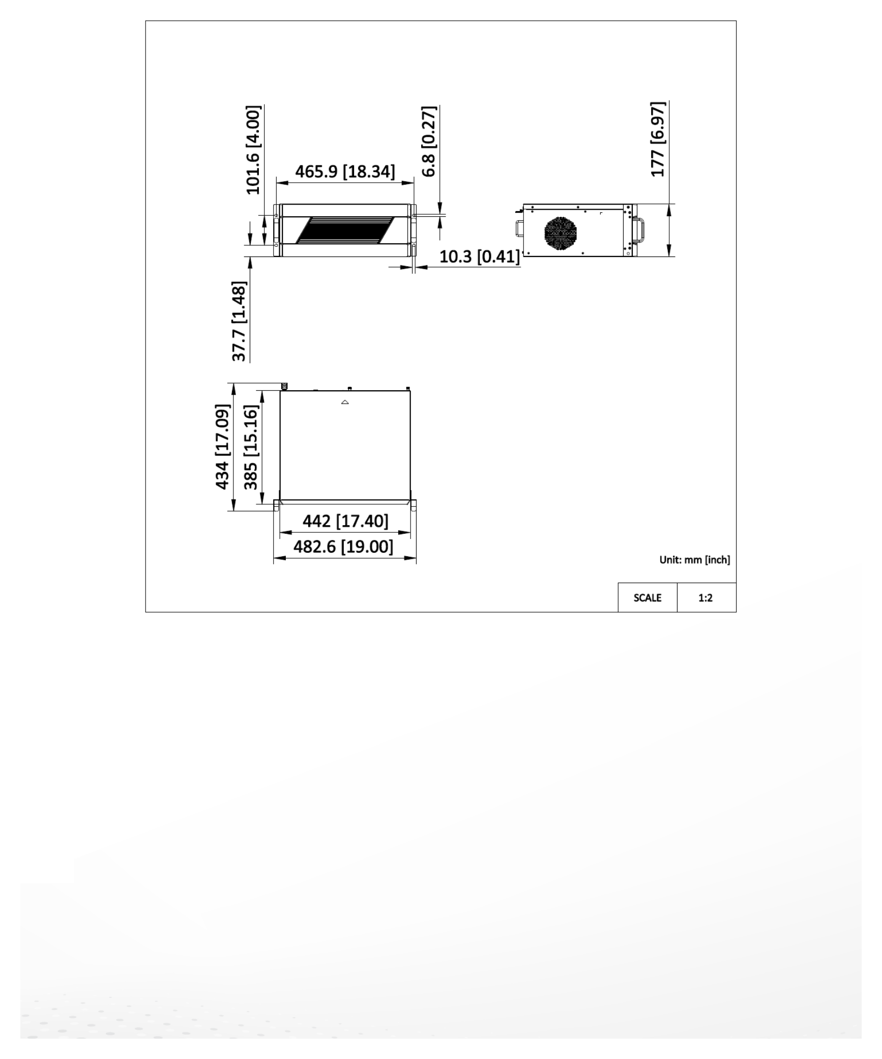 DS-6932UDI-U(D) 外形尺寸圖 442 mm × 177 mm × 385 mm (17.40 inch × 6.97 inch × 15.16 inch)｜Unit: mm