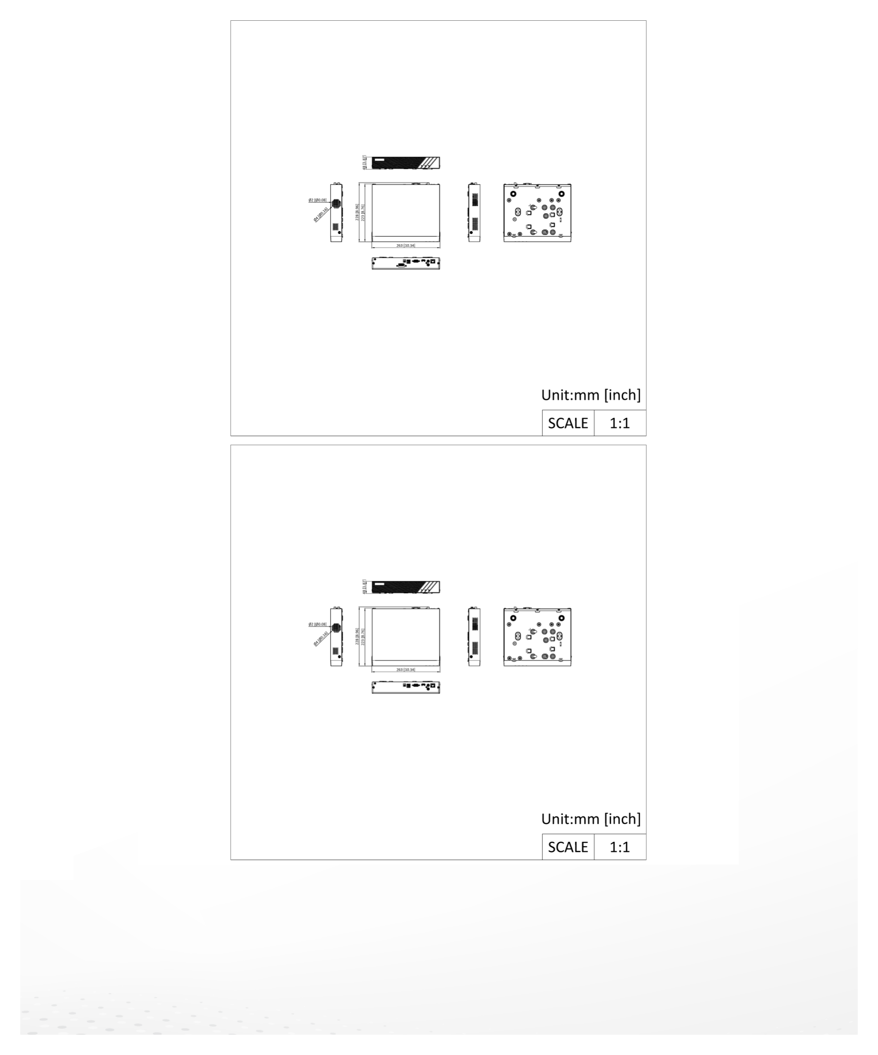 DS-7604NI-Q1E 外形尺寸圖 263 × 223 × 48 mm (10.34" × 8.76" × 1.87")｜重量 ≤ 1.5 kg (3.3 lb)｜Unit: mm