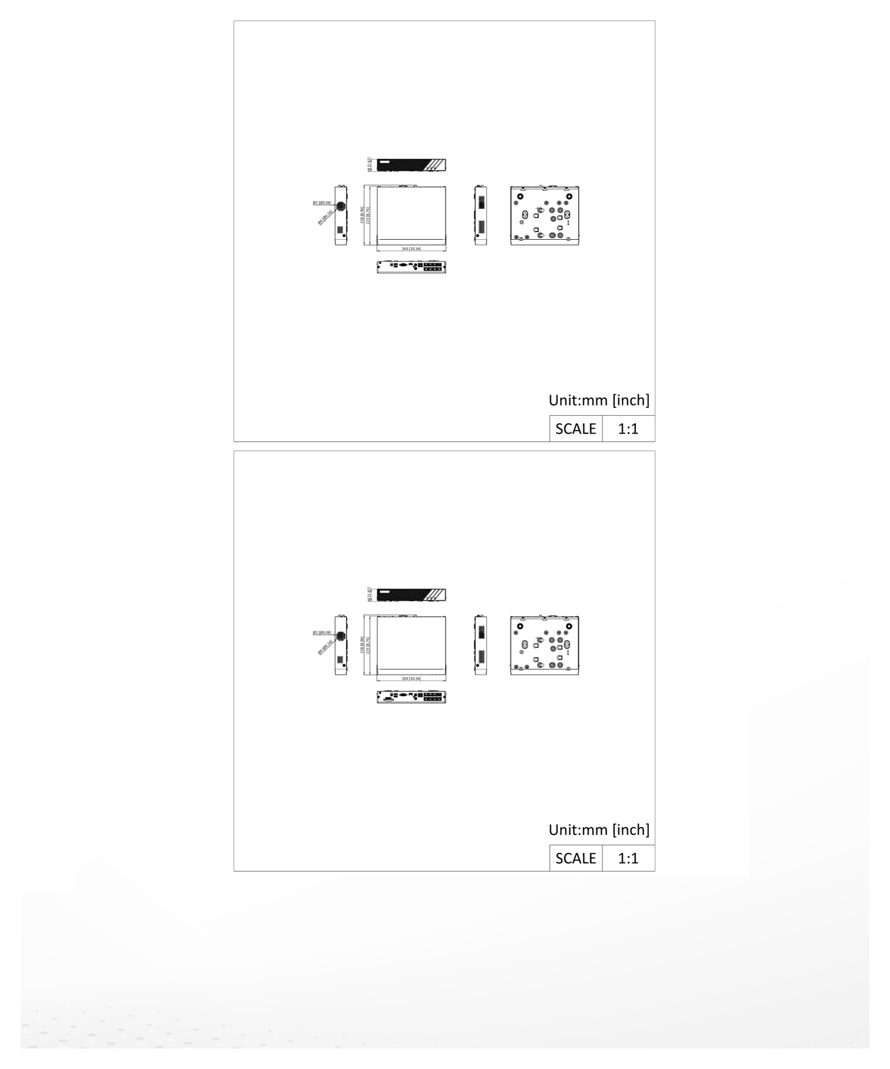 DS-7608NI-Q1-8PE 外形尺寸圖 263× 223 × 48 mm (10.34" × 8.76" × 1.9")｜重量 ≤ 1.5 kg (3.3 lb)｜Unit: mm