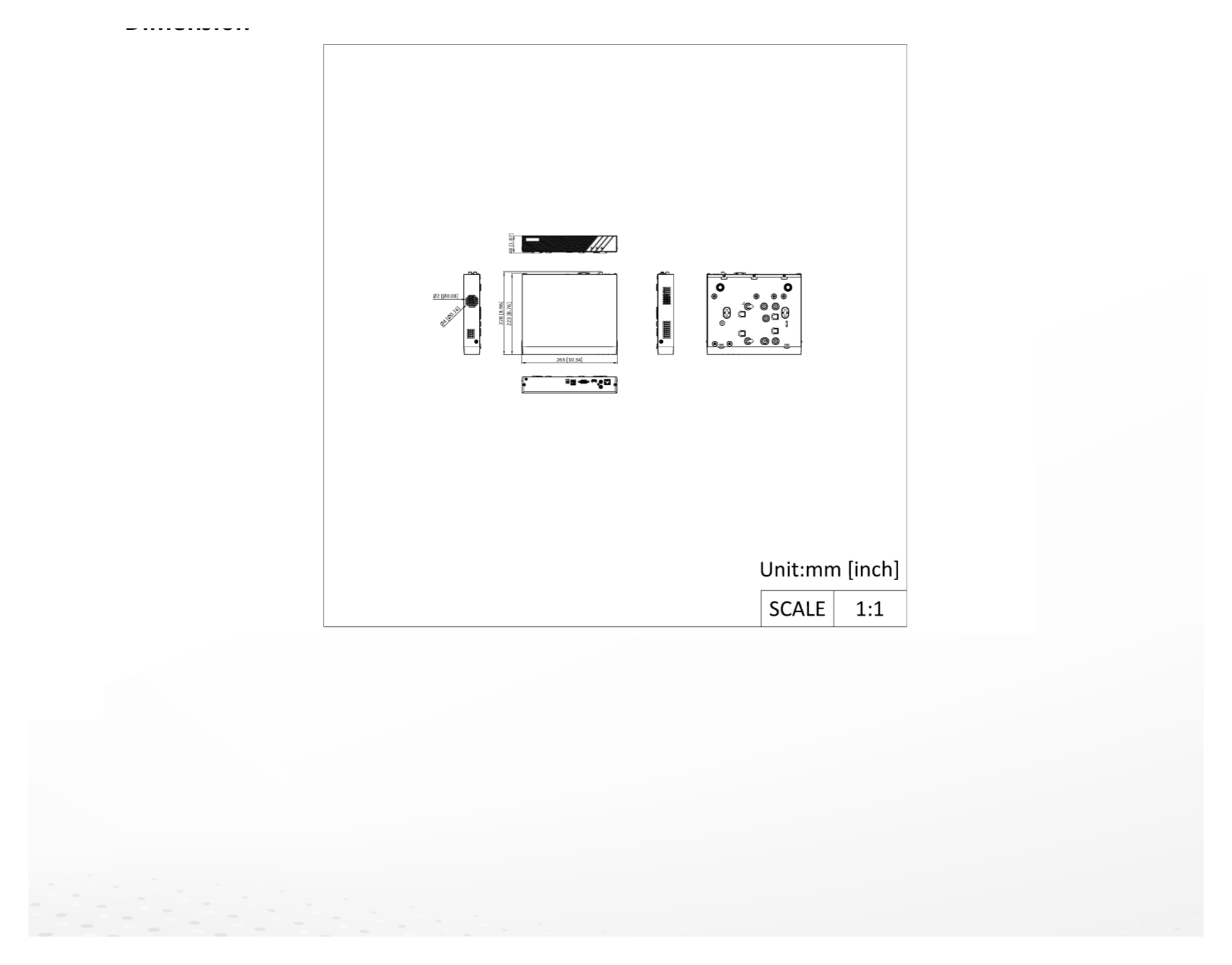 DS-7616NI-Q1E 外形尺寸圖 263× 223 × 48 mm (10.34" × 8.76" × 1.9")｜重量 ≤ 1.5 kg (without HDD, 3.3 lb.)｜Unit: mm