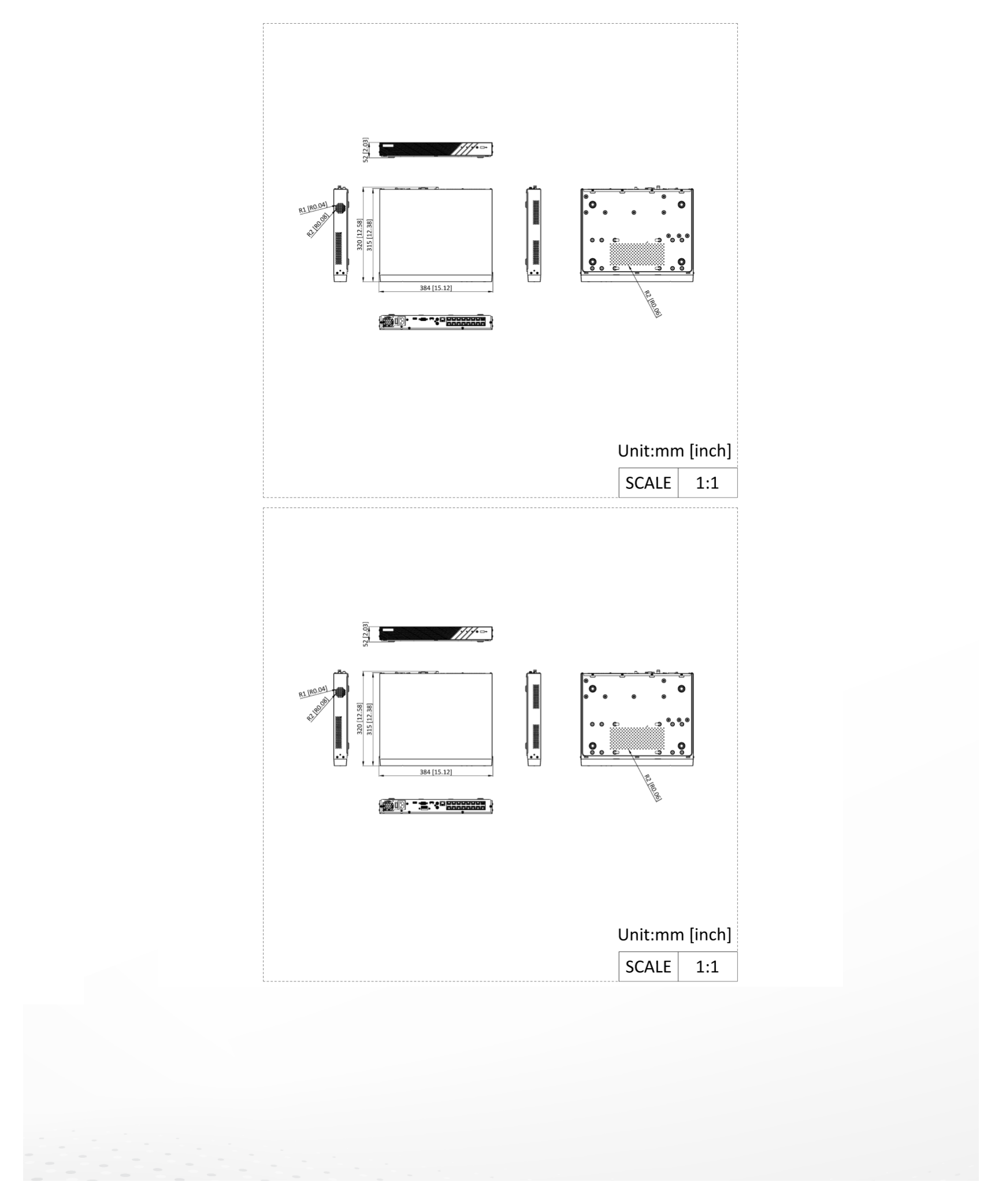 DS-7616NI-Q2-16PE 外形尺寸圖 384 × 315 × 52 mm (15.12" × 12.38" × 2.03")｜重量 ≤ 3.7 kg (8.1 lb)｜Unit: mm