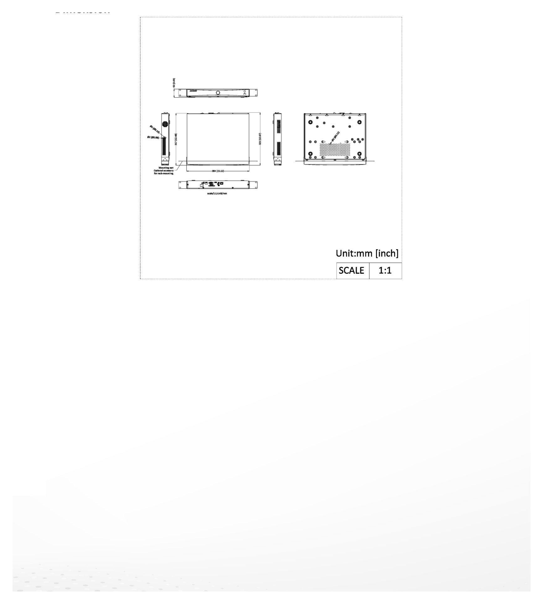 DS-7616NXI-K2 外形尺寸圖 384 mm × 317 mm × 52 mm (15.1 × 12.5 × 2.0 inch)｜重量 ≤ 3 kg (without HDD, 4.0 lb.)｜Unit: mm