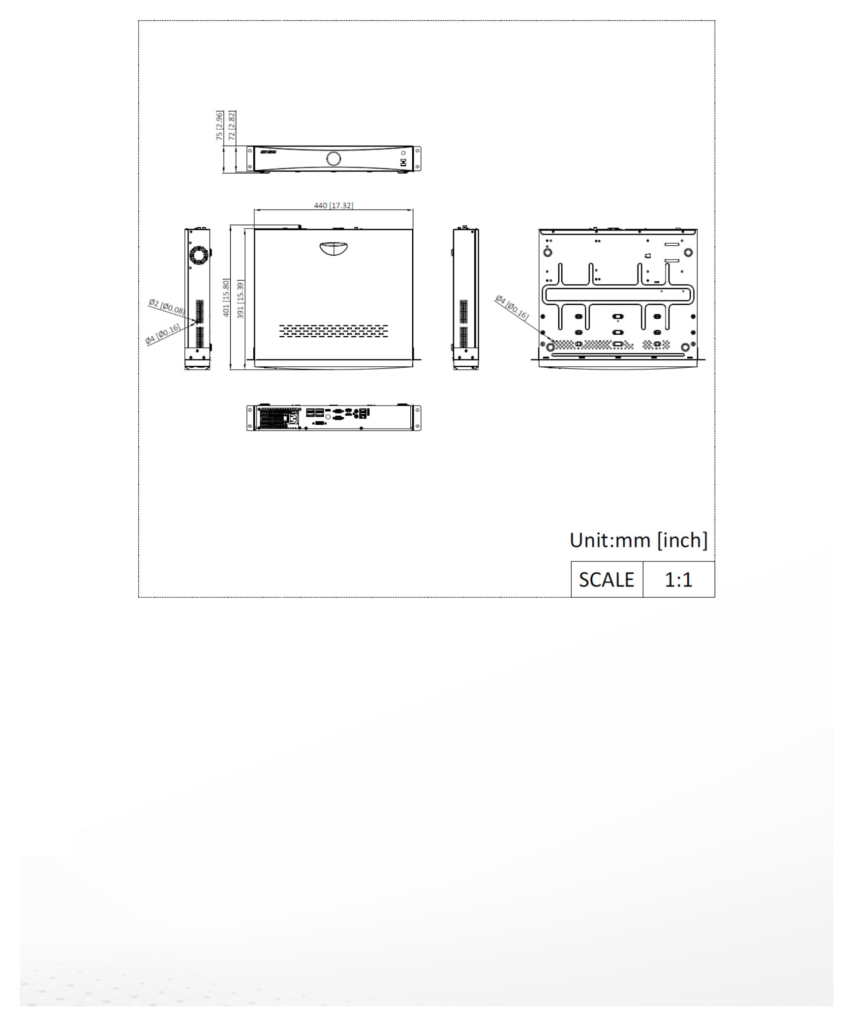DS-7716NXI-I4-VPRO 外形尺寸圖 440 x 391 x 72 mm（17.32" x 15.39" x 2.81"）｜重量 ≤5 kg (without HDD, 11.02 lb.)｜Unit: mm
