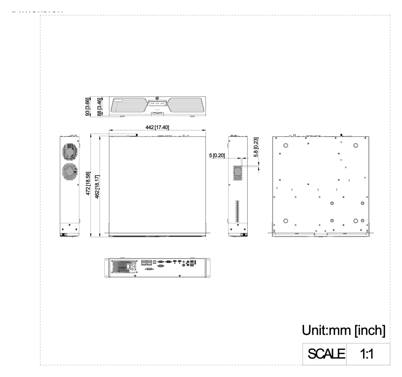DS-9632NXI-I8 外形尺寸圖 × 3.7") DS-9632NXI-I8/S(标配)(C),DS-9632NXI-I8/S(中性)(C),DS-9632NXI-I8/S(标配)(C)/阿联酋 SIRA:442 × 459 × 92 mm (17.4"× 18" × 3.