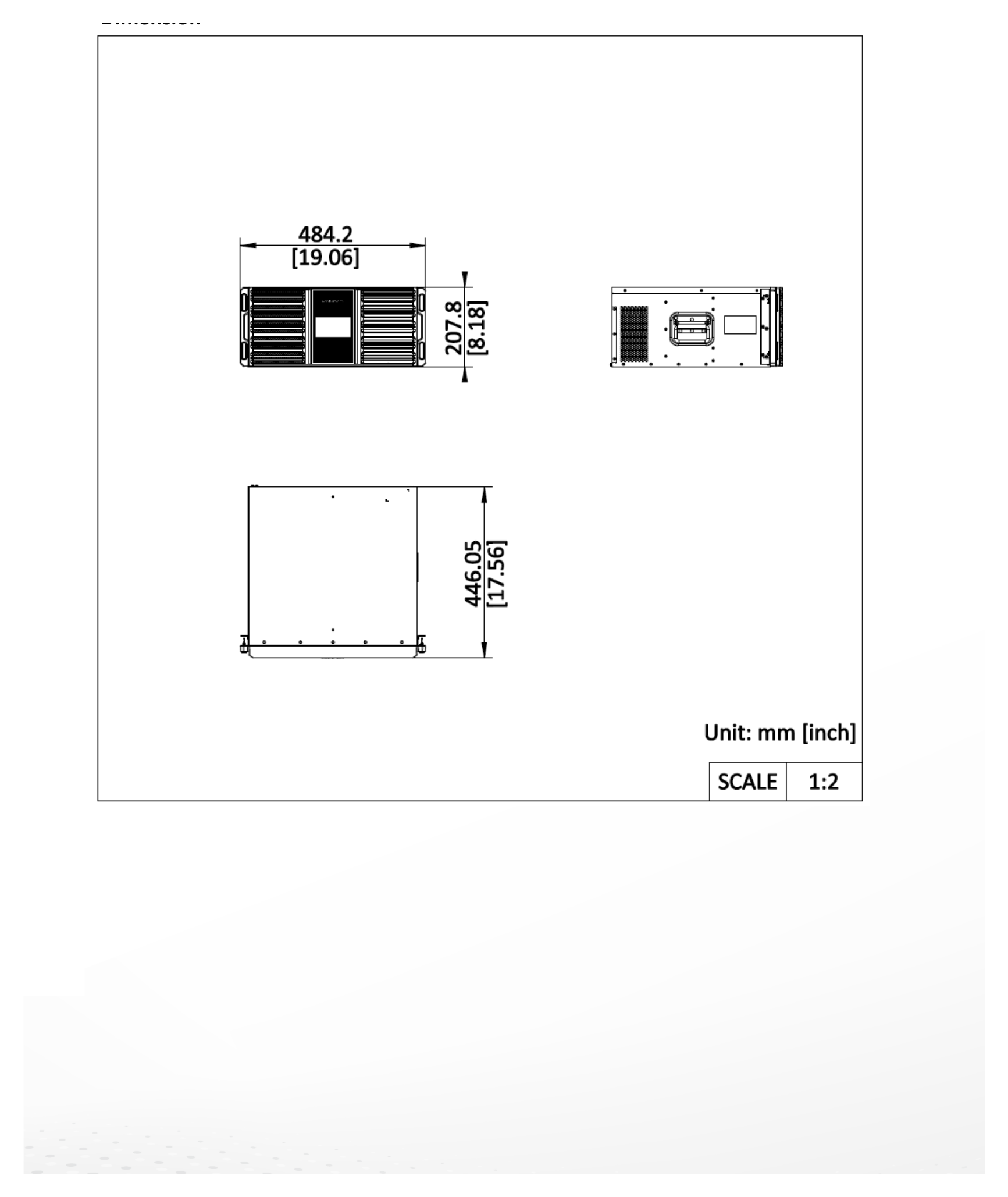 DS-B30-S11 外形尺寸圖 442 mm × 207.8 mm × 446 mm (17.4 inch × 8.18 inch × 17.56 inch) ≤ 25.8 kg (56.88 lb.)｜Unit: mm