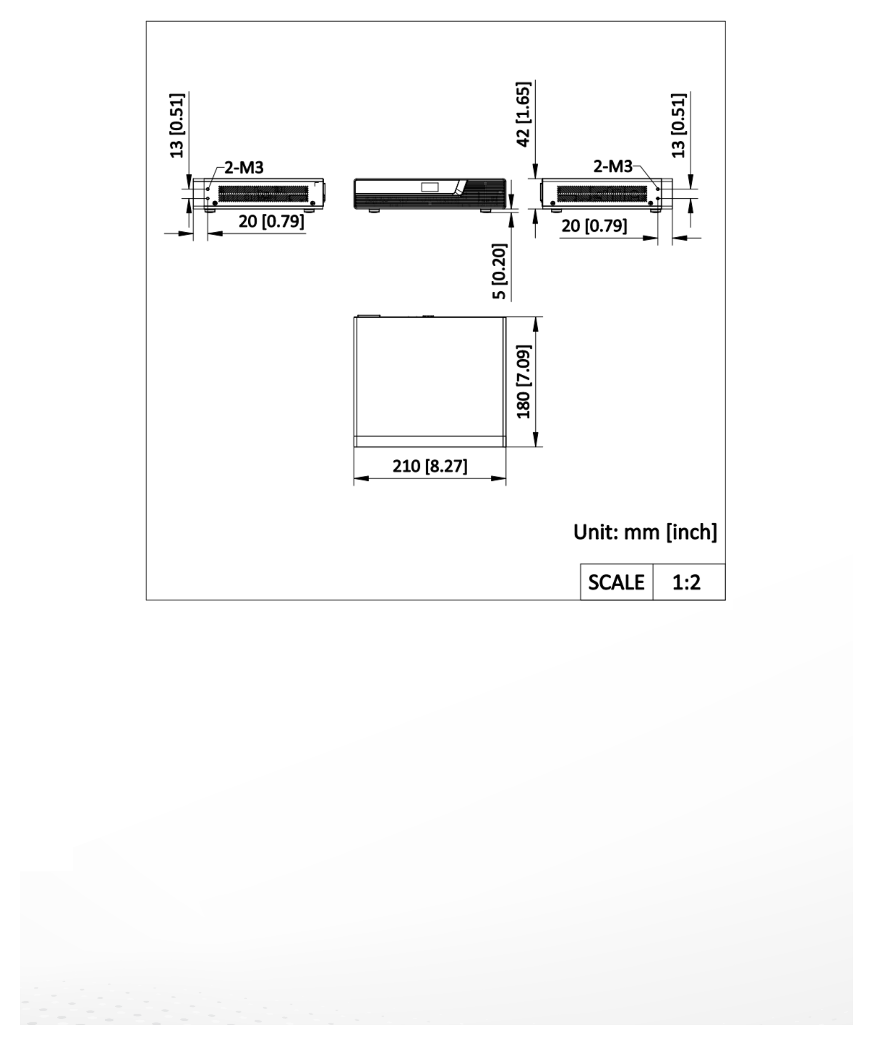 DS-C80N-01HI 外形尺寸圖 210 mm × 42 mm × 180 mm ( 8.27 inch × 1.65 inch × 7.09 inch)｜Unit: mm