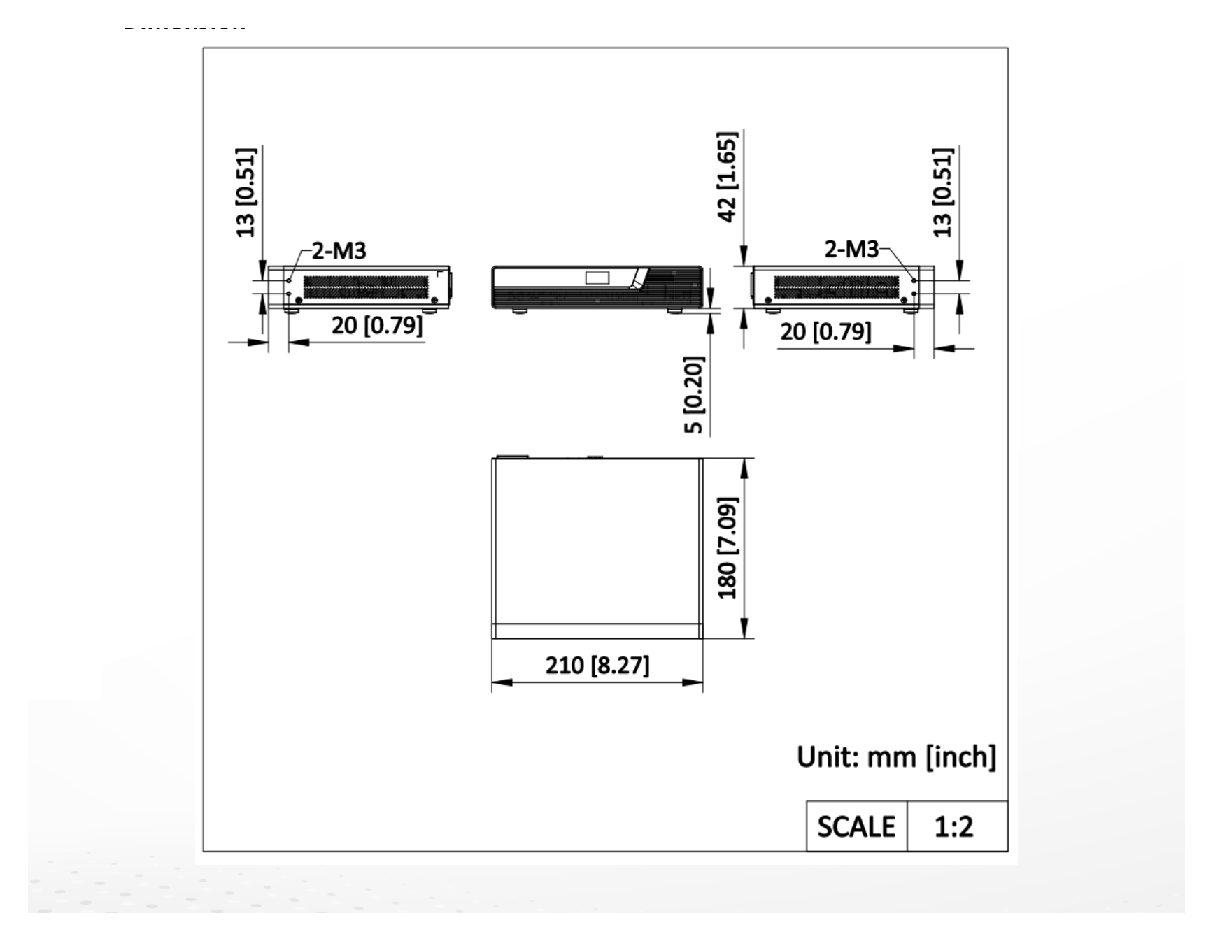 DS-C80N-01HO/4K 外形尺寸圖 210 mm × 42 mm × 180 mm ( 8.27 inch × 1.65 inch × 7.09 inch)｜Unit: mm