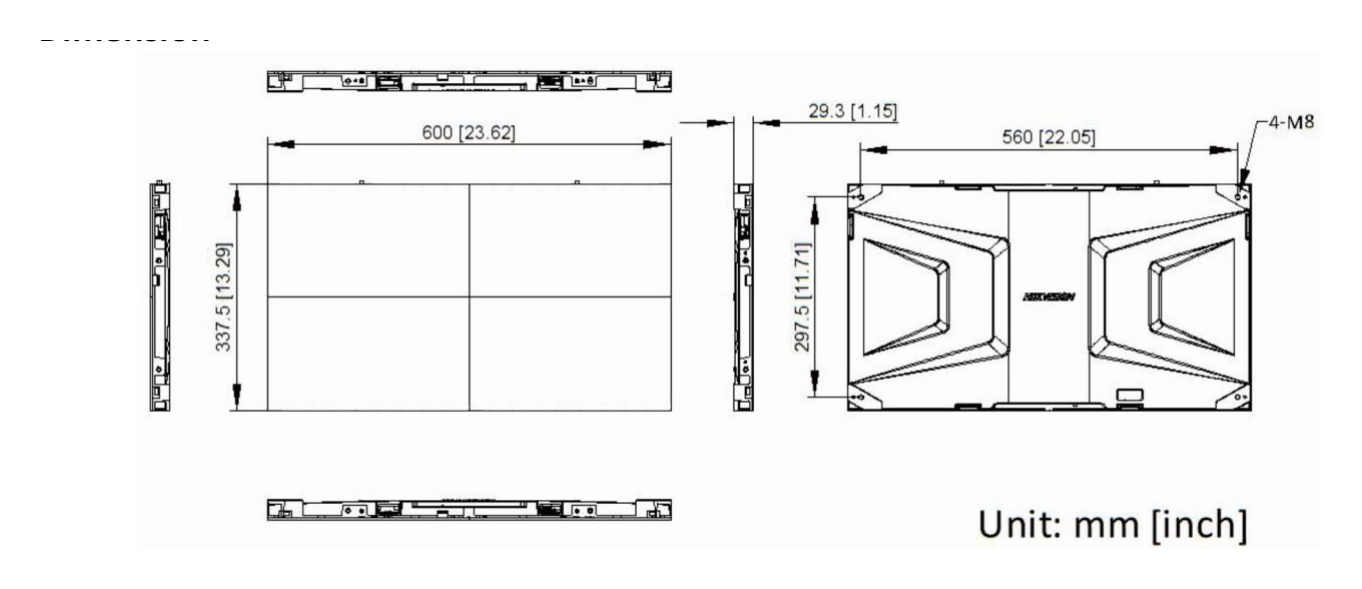 DS-D4015BW-2FC 外形尺寸圖 600 mm × 337.5 mm × 29.3 mm (23.622" × 13.287" × 1.154")｜重量 3.4 kg (7.50 lb)｜Unit: mm