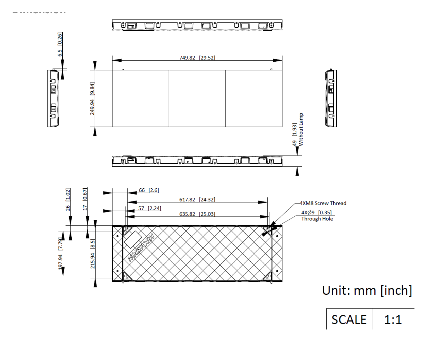 DS-D4029CB-1F 外形尺寸圖 750 mm × 250 mm × 50 mm (29.528" × 9.843" × 1.969")｜重量 4.59 kg (10.12 lb)｜Unit: mm