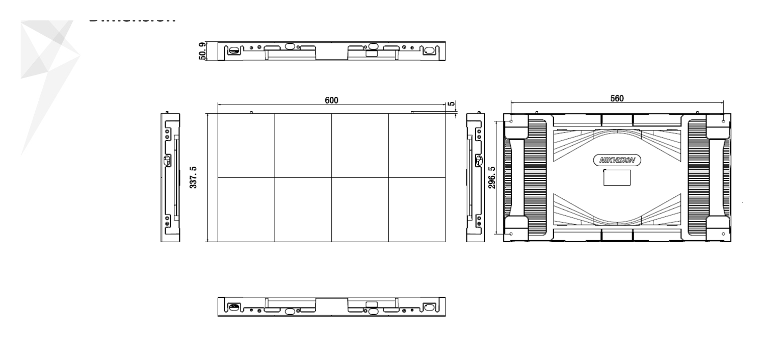 DS-D4215FI-MWF 外形尺寸圖 600 mm × 337.5 mm × 50.9 mm (23.62" × 13.29" × 2.00")｜重量 5.4 Kg (11.9 lb)｜Unit: mm