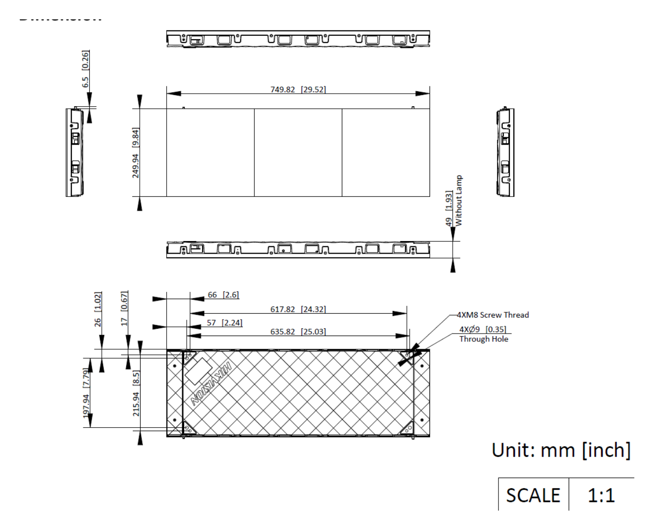 DS-D4219FI-CGFB 外形尺寸圖 750 (W) mm × 250 (H) mm × 50 (D) mm (29.53" × 9.84" × 1.97")｜重量 4.59 kg (10.12 lb)｜Unit: mm