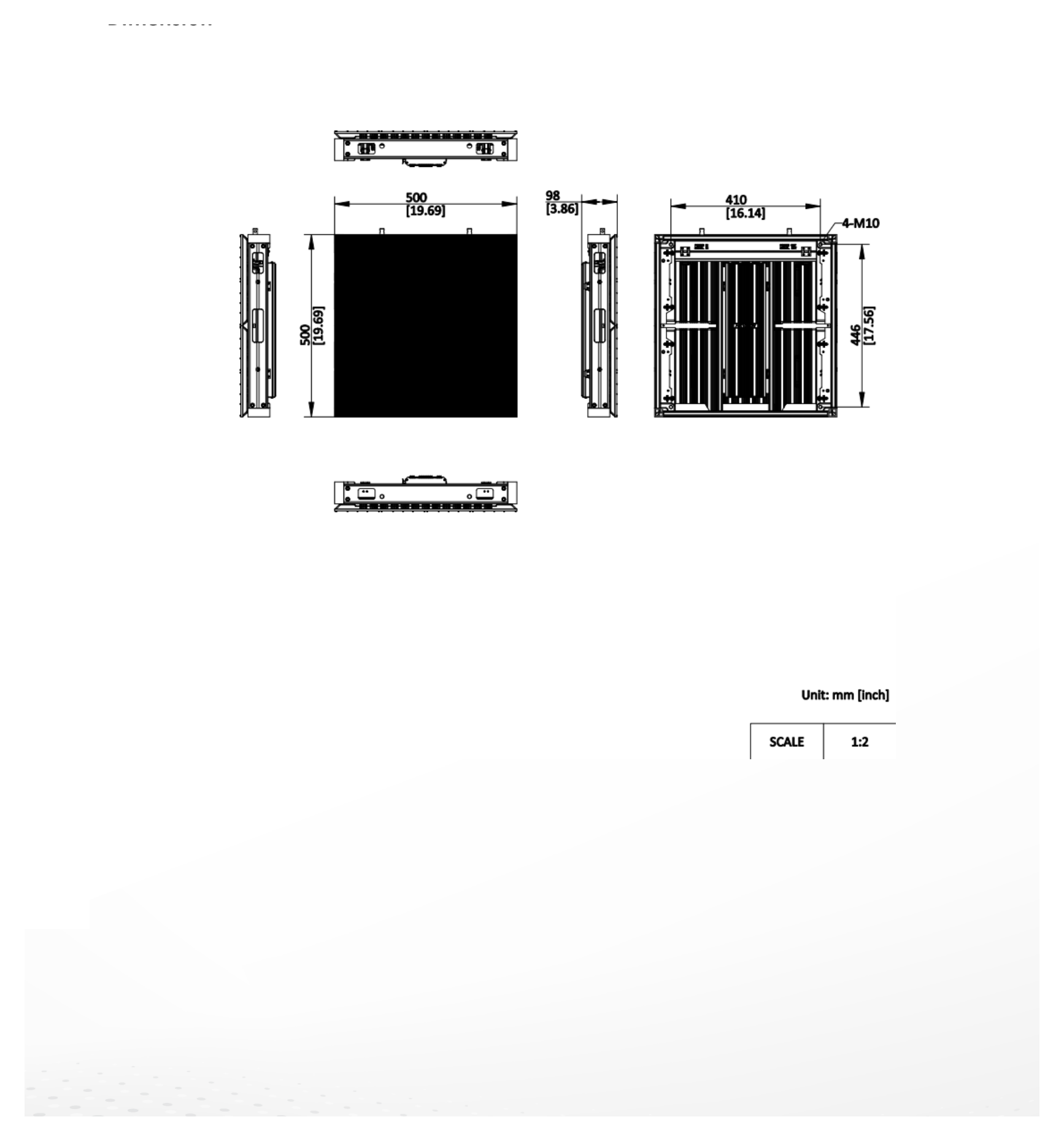 DS-D4239CD-1AAB 外形尺寸圖 500 (W) mm × 500 (H) mm × 97 (D) mm (19.69'' × 19.69'' × 3.82'')｜重量 9.12 Kg (20.11 lb)｜Unit: mm
