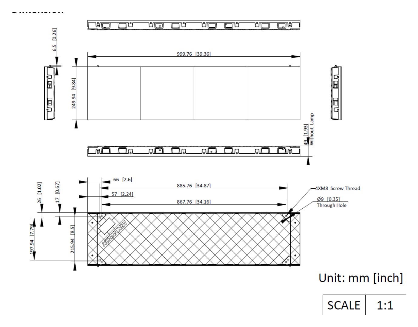 DS-D4239FI-CGFC 外形尺寸圖 1000 (W) mm × 250 (H) mm × 50 (D) mm (39.37" × 9.84" × 1.97")｜重量 5.65 kg (12.46 lb)｜Unit: mm