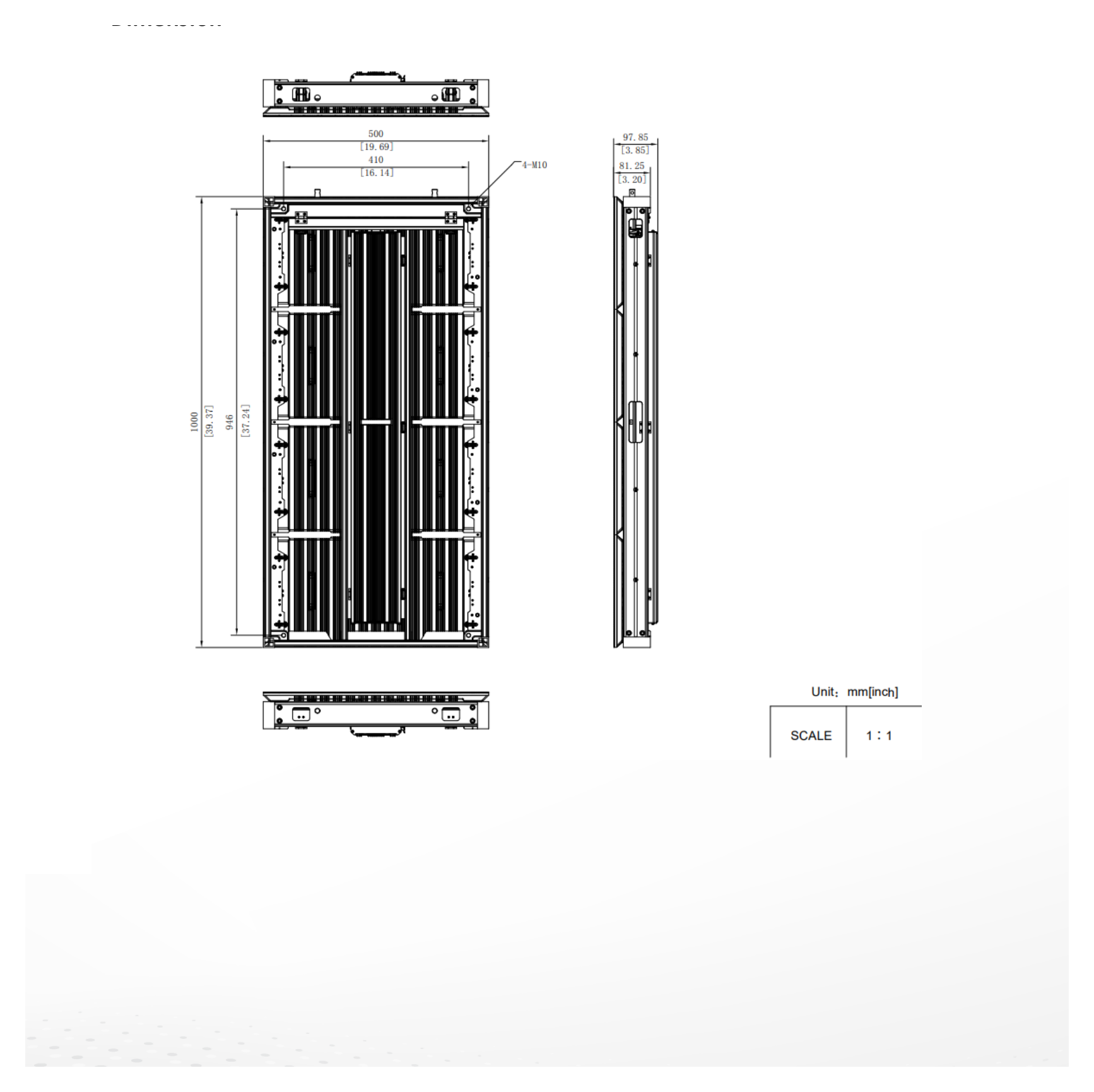 DS-D4248CF-1AAB 外形尺寸圖 500 (W) mm × 1000 (H) mm × 97 (D) mm (19.69" × 39.37" × 3.82")｜重量 18.24 kg (40.21 lb.)｜Unit: mm