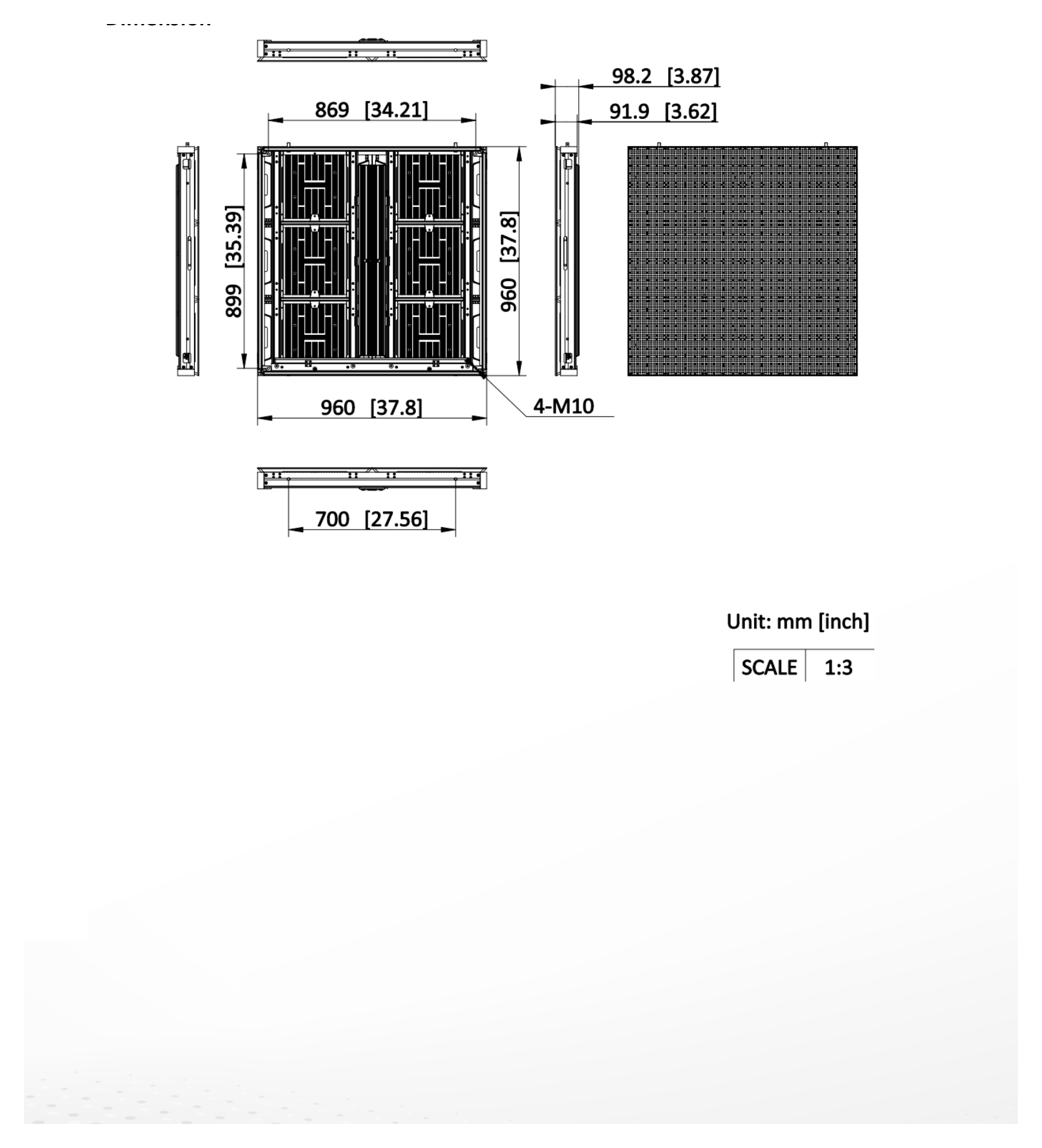 DS-D4266GO-2AAA 外形尺寸圖 960 (W) mm × 960 (H) mm × 100 (D) mm (37.795'' × 37.795'' × 3.973'')｜重量 27.5 Kg (60.63 lb.)｜Unit: mm