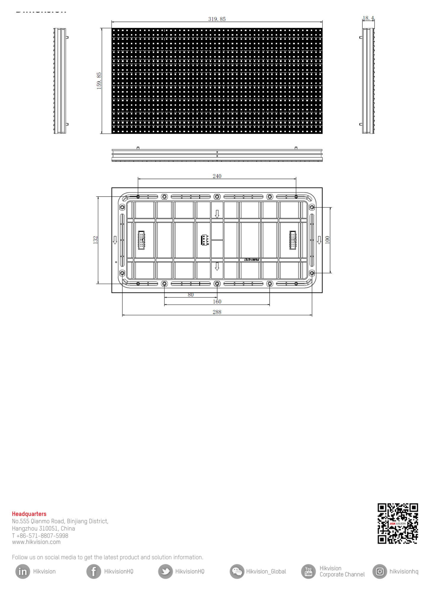 DS-D43QA0CA-1PN 外形尺寸圖 320 mm × 160 mm × 18 mm (12.60'' × 6.30'' × 0.71'')｜Unit: mm