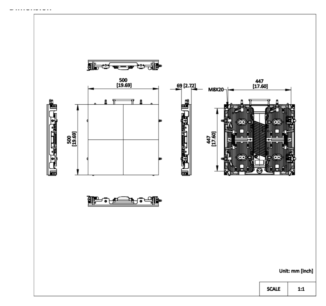 DS-D4619CD-1AC/P 外形尺寸圖 500mm × 500mm × 69mm｜重量 7.2 kg｜Unit: mm