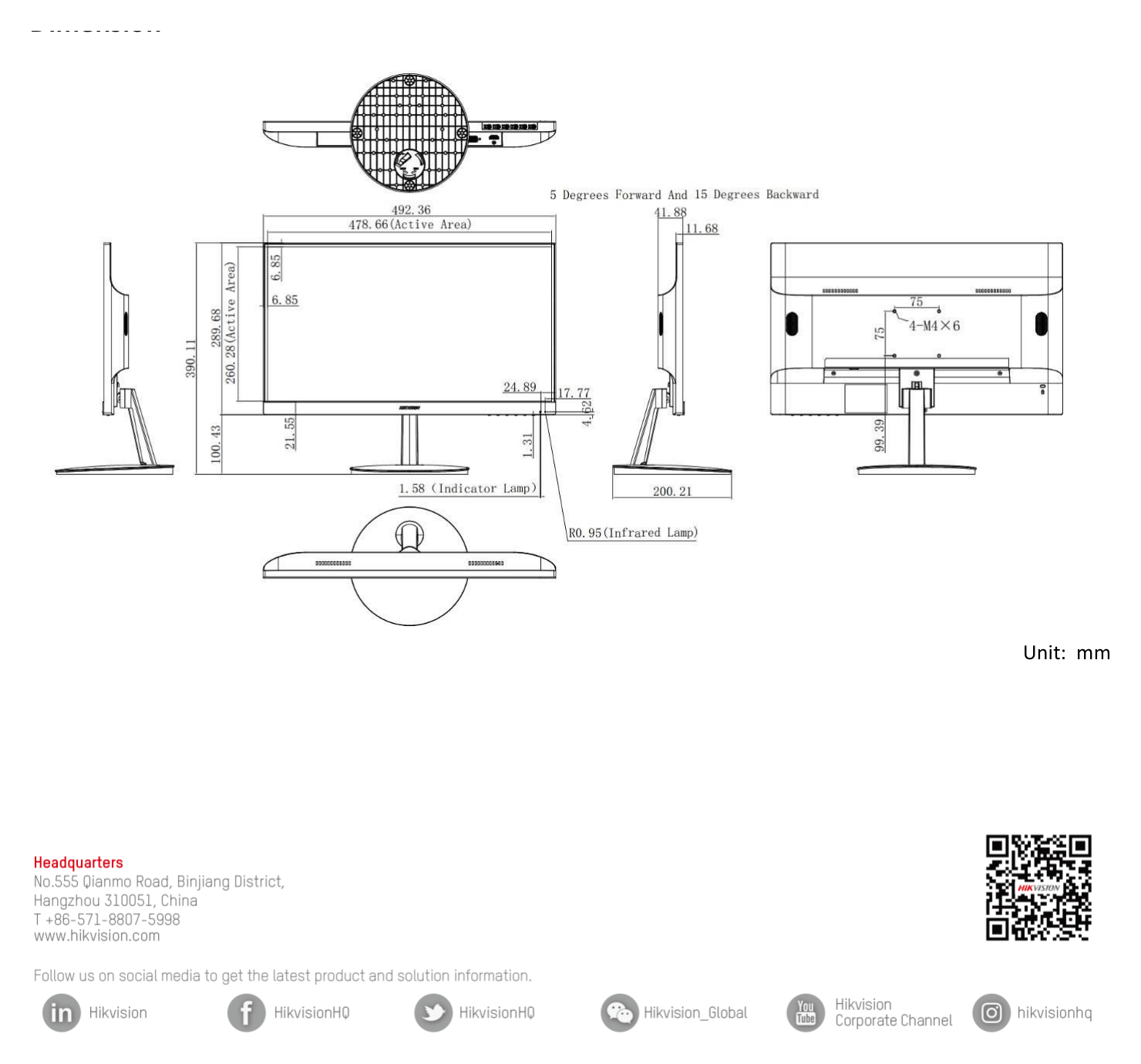 DS-D5022FN00 外形尺寸圖 492.4 mm × 390.1 mm × 200.2 mm (19.4 × 15.4 × 7.9 inch)｜Unit: mm