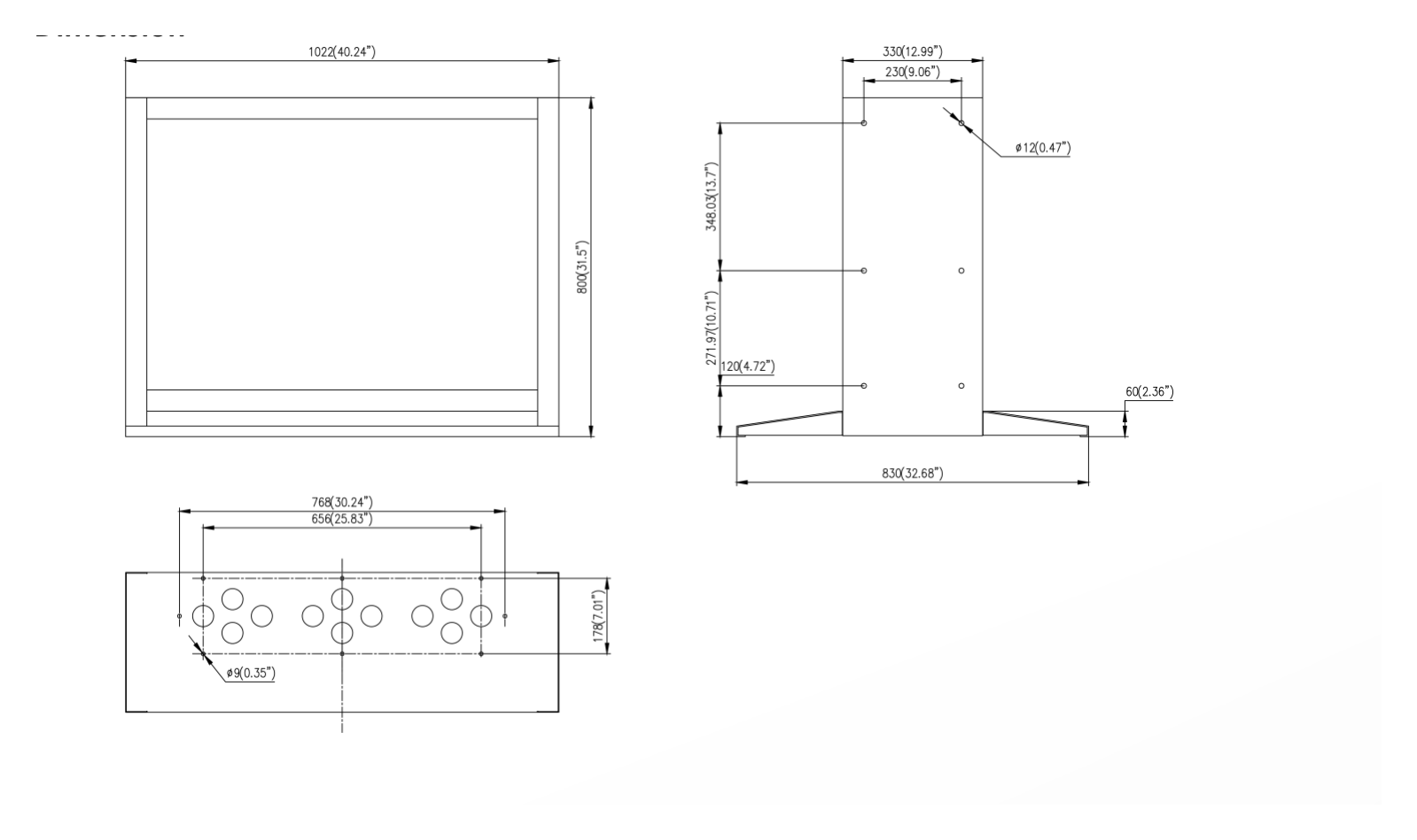 DS-DN46C2M 外形尺寸圖 1022 mm × 800 mm × 830 mm (40.24'' × 31.5'' × 32.68'')｜Unit: mm