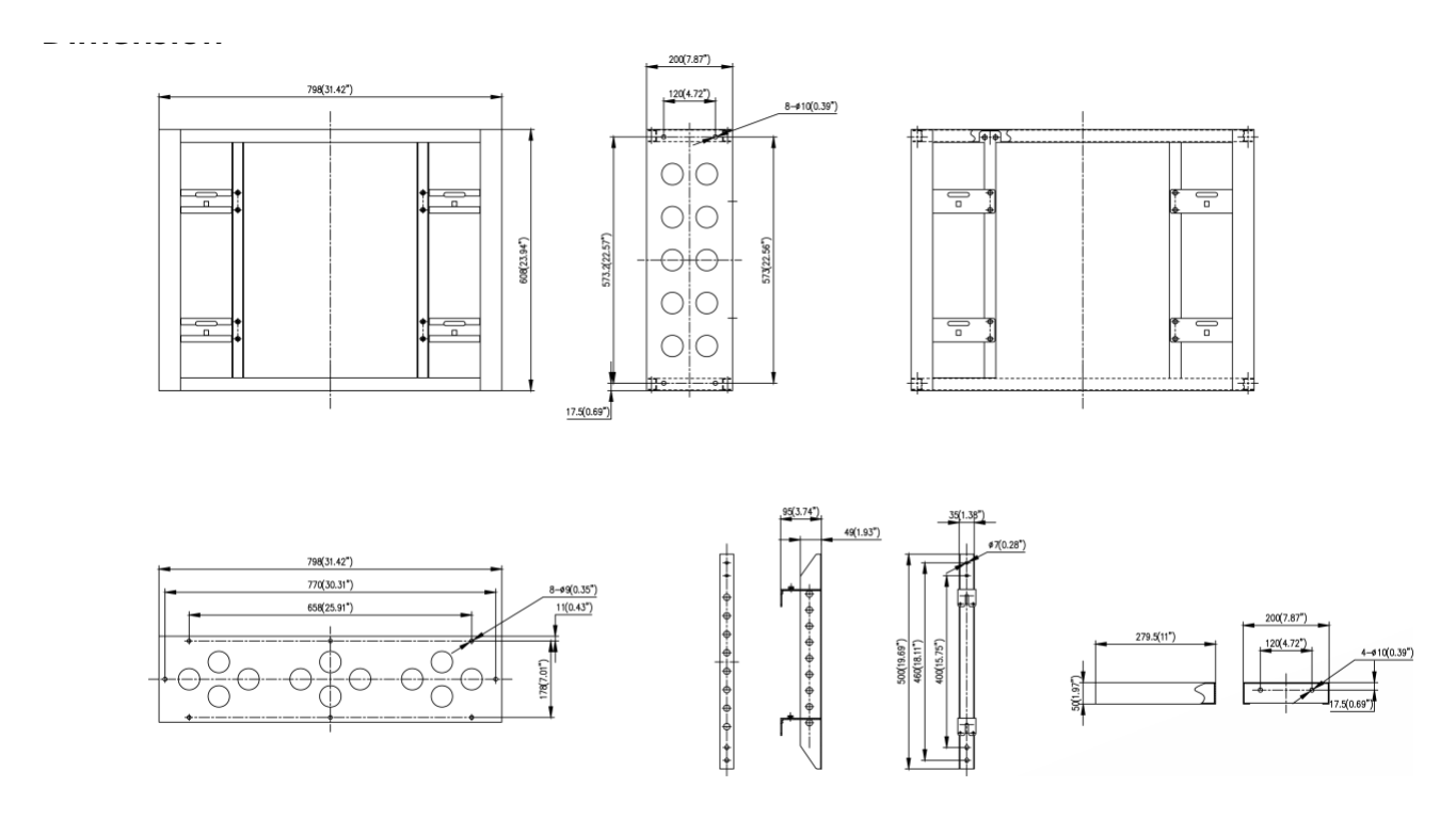 DS-DN49B4M 外形尺寸圖 798 mm × 608 mm × 200 mm (31.42'' × 23.94'' × 7.87'')｜Unit: mm
