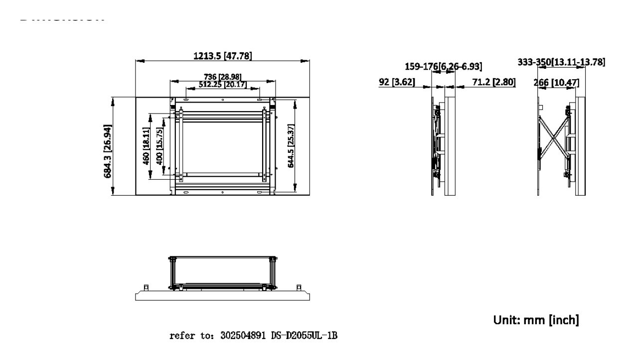 DS-DN5501W-U1 外形尺寸圖 736 mm × 684.5 mm × 92 mm (28.98'' × 26.95'' × 3.62'')｜Unit: mm