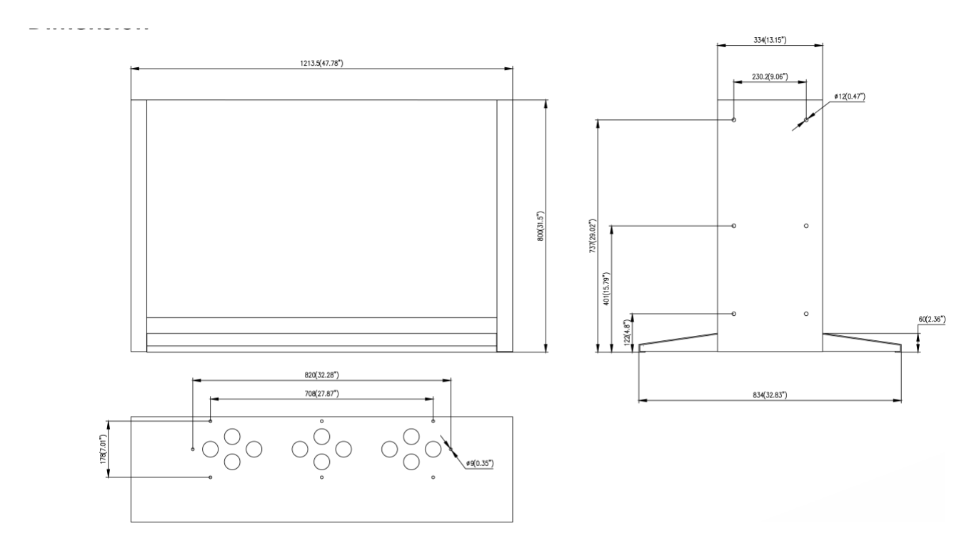 DS-DN55B3M 外形尺寸圖 1213.5 mm × 800 mm × 334 mm (47.78'' × 31.5'' × 13.15'')｜Unit: mm