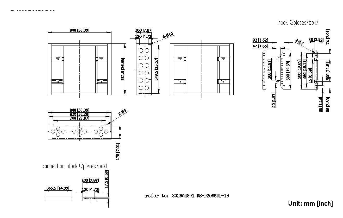 DS-DN55U1M 外形尺寸圖 848 mm × 684.5 mm × 200 mm (33.39'' × 26.95'' × 7.87'')｜Unit: mm