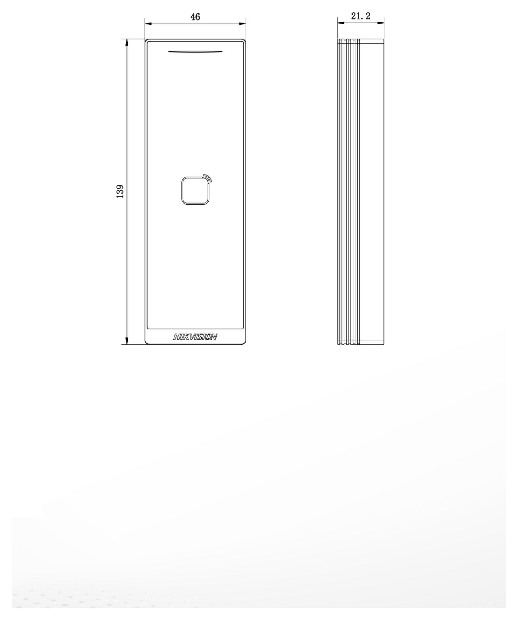DS-K1105EDB 外形尺寸圖 139×46×21.2mm(5.47×1.81×0.83inch)|重量 167.7g|Unit: mm