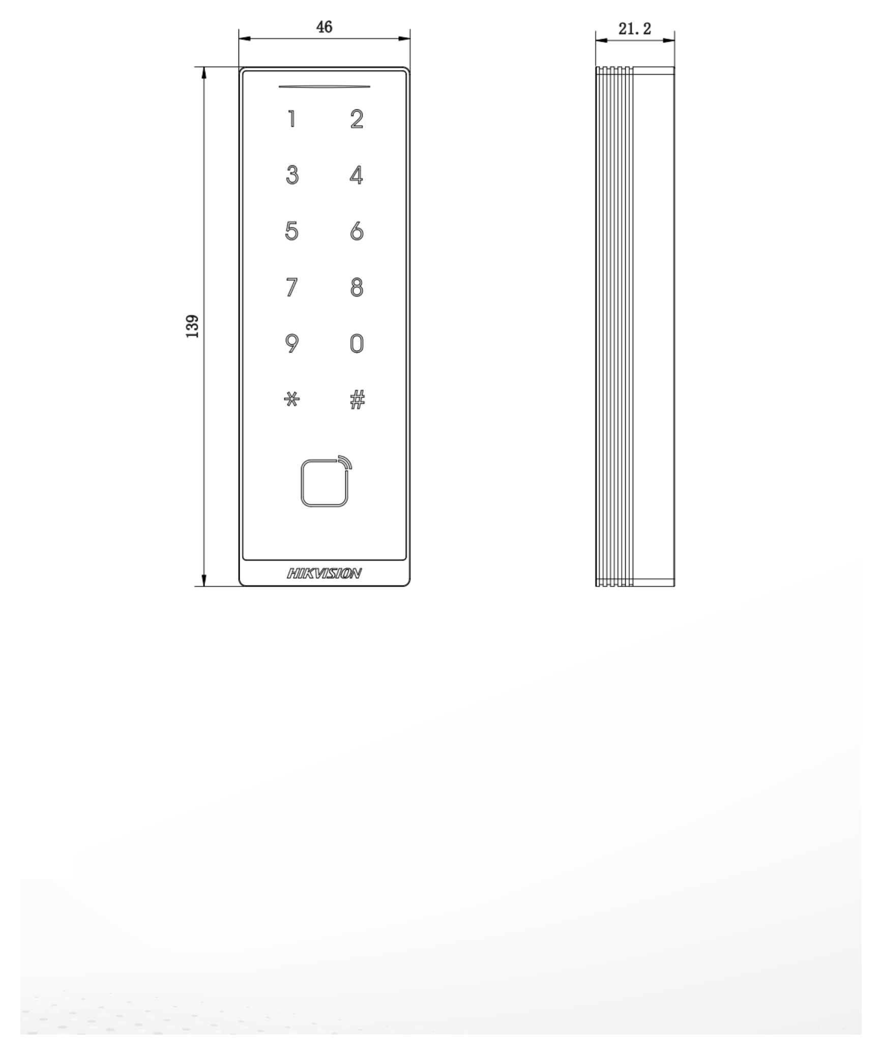 DS-K1105EDKB 外形尺寸圖 139×46×21.2mm(5.47×1.81×0.83inch)|重量 167.7g|Unit: mm