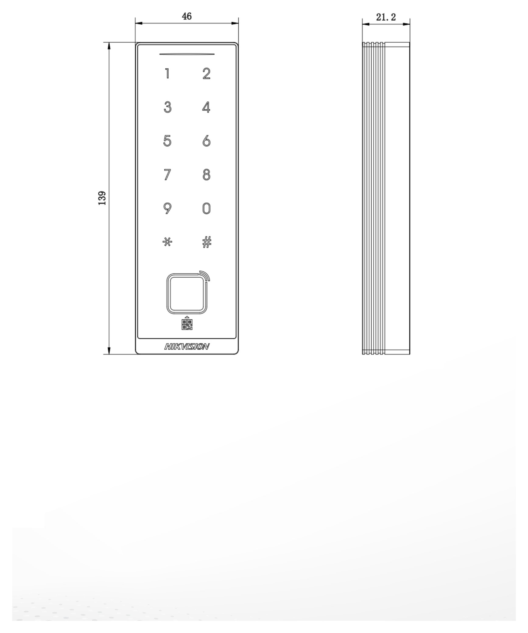 DS-K1105EDKB-QR 外形尺寸圖 139×46×21.2mm(5.47×1.81×0.83inch )|重量 167.7g|Unit: mm