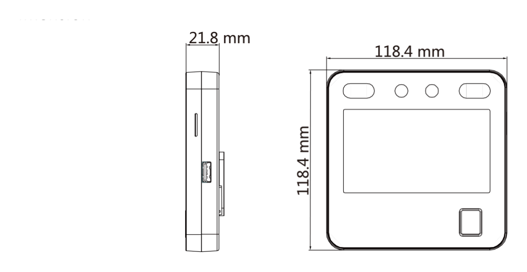 DS-K1A340FX 外形尺寸圖 118.4 mm × 118.4 mm × 21.8 mm (4.7