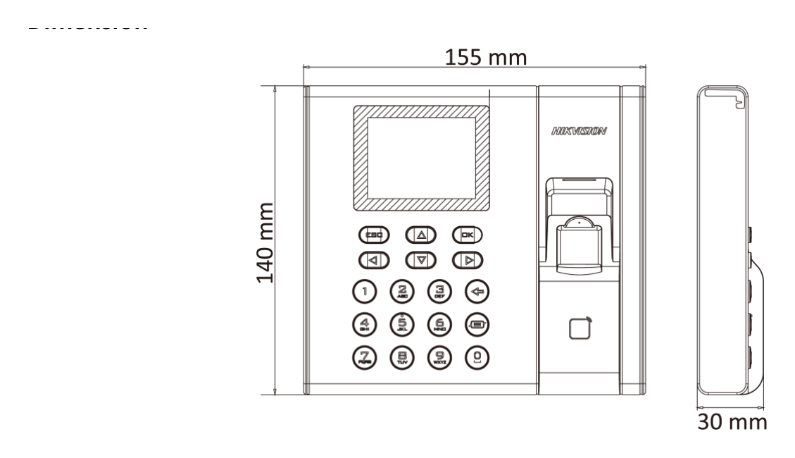 DS-K1A8503F 外形尺寸圖 140 mm × 155 mm × 30 mm (5.51